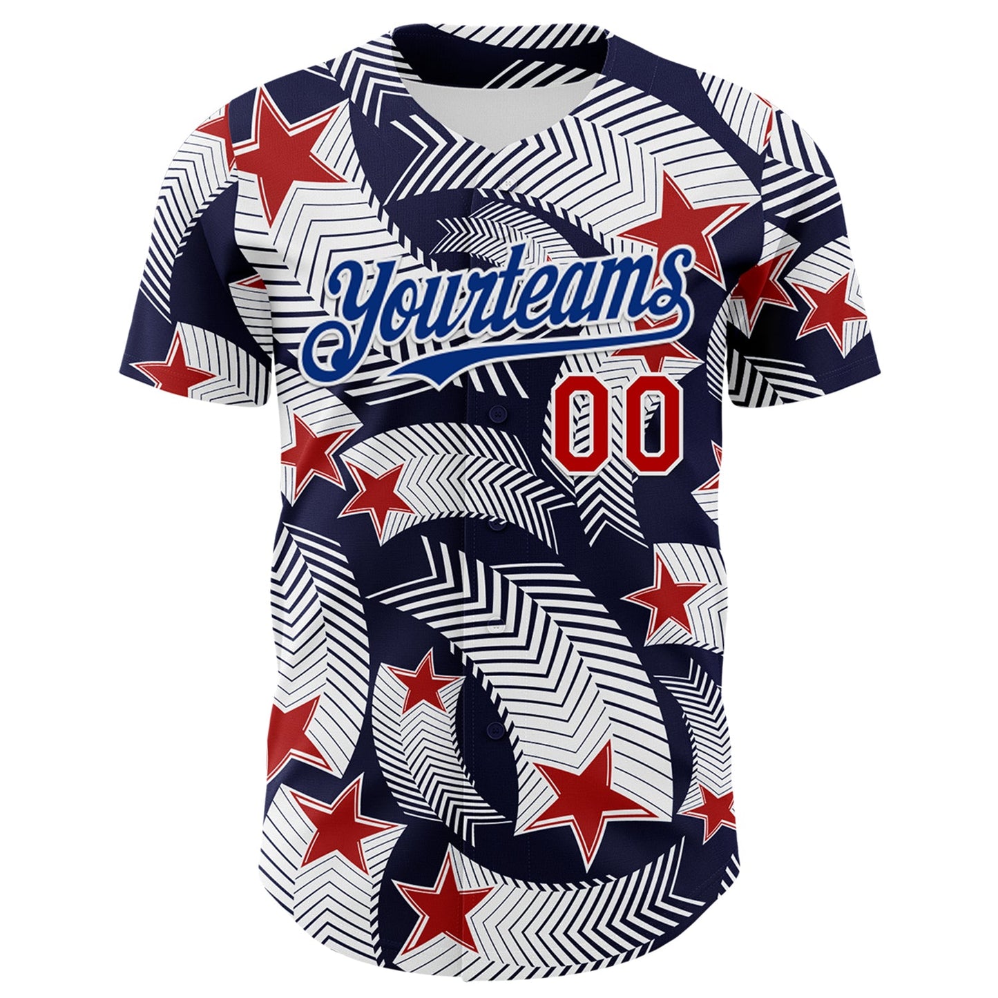 Custom White Red Navy-Royal 3D American Flag America-Inspired Authentic Baseball Jersey view 2