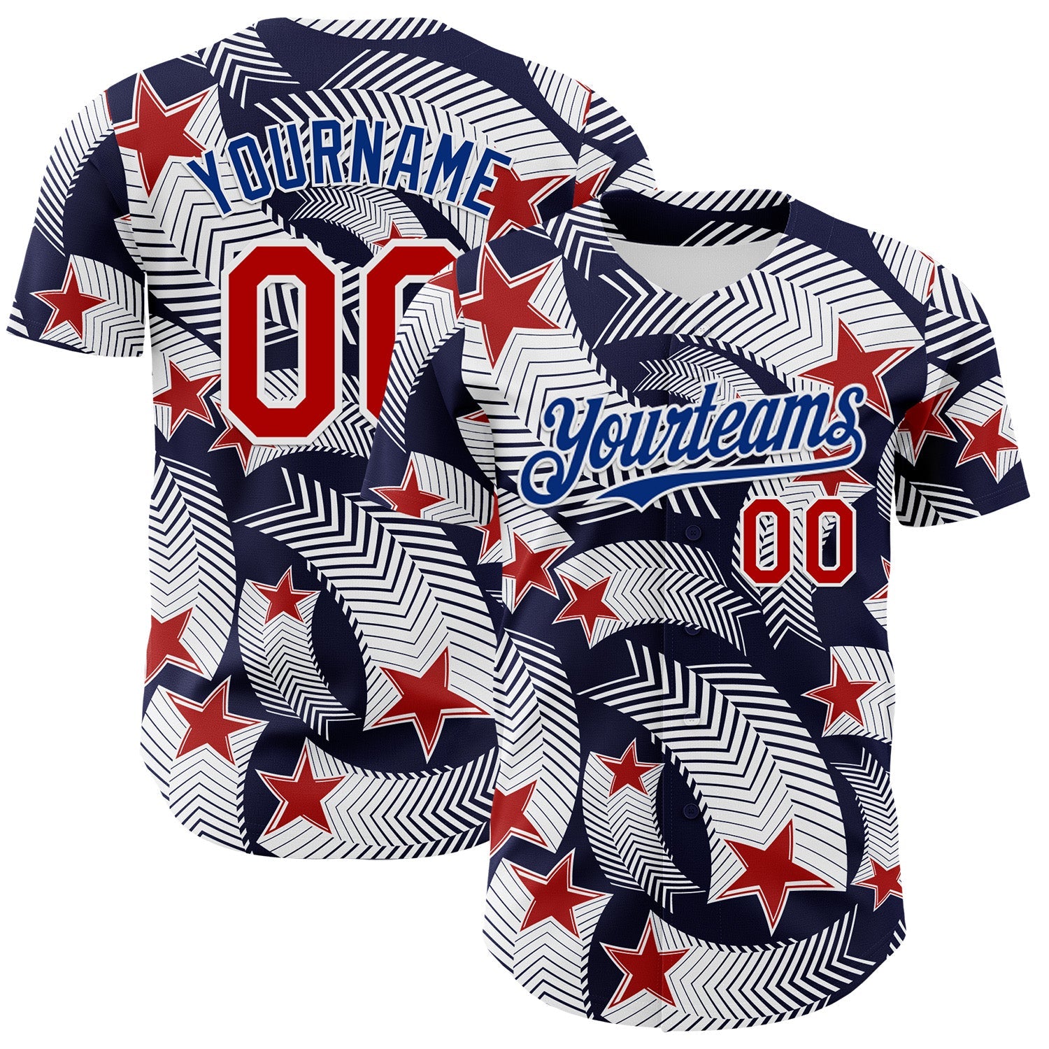 Custom White Red Navy-Royal 3D American Flag America-Inspired Authentic Baseball Jersey - Main View