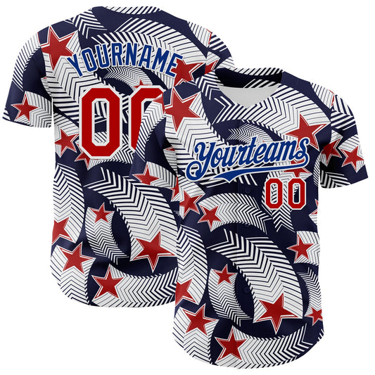 Custom White Red Navy-Royal 3D American Flag America-Inspired Authentic Baseball Jersey - Main View