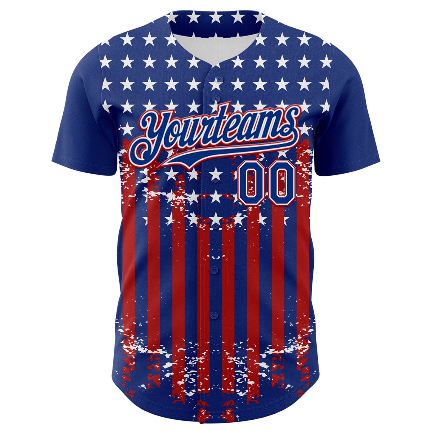 Custom Royal Red-White 3D Retro American Flag Authentic Baseball Jersey view 2