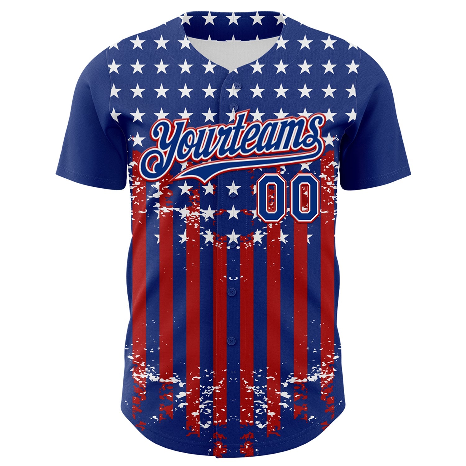 Custom Royal Red-White 3D Retro American Flag Authentic Baseball Jersey view 2
