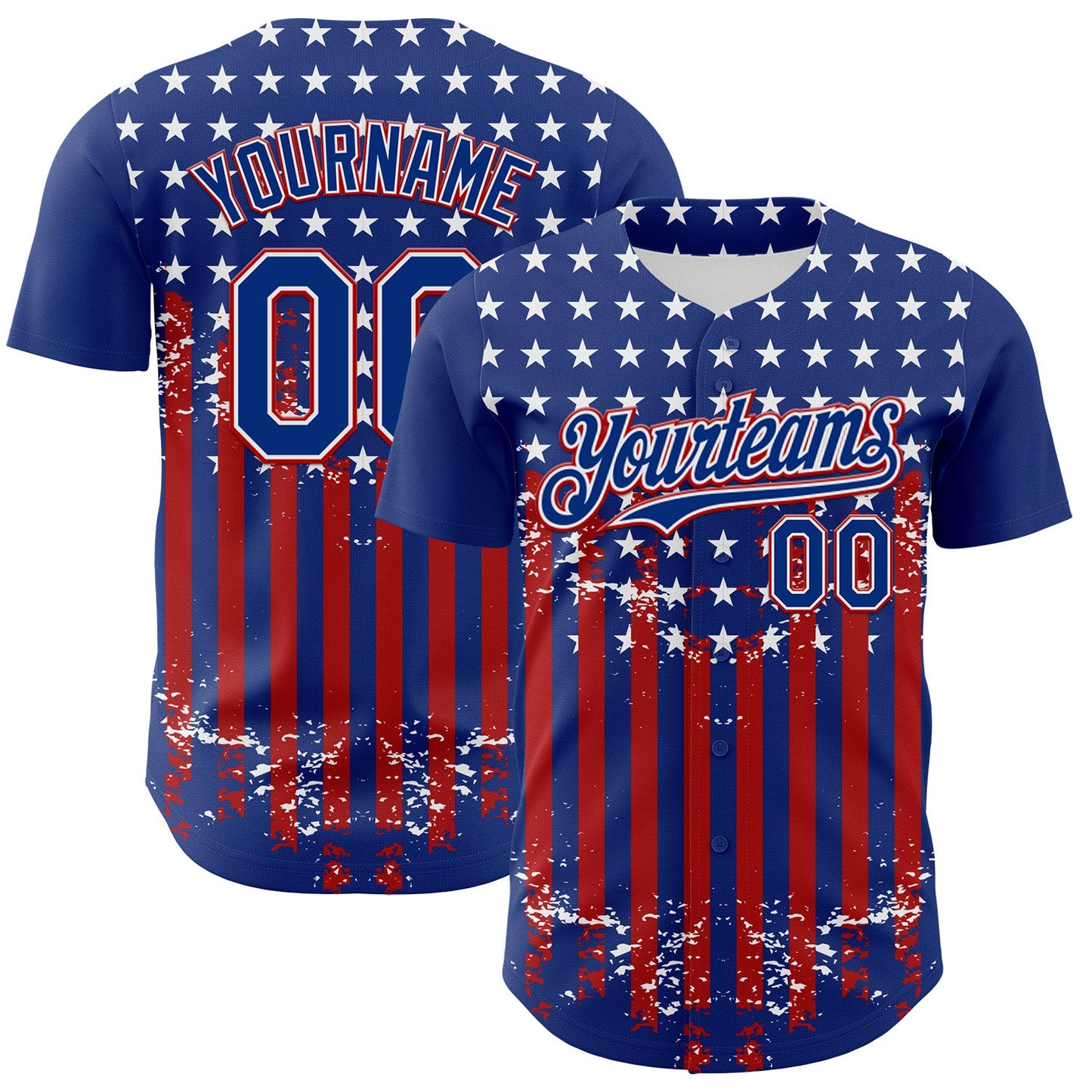 Custom Royal Red-White 3D Retro American Flag Authentic Baseball Jersey - Main View