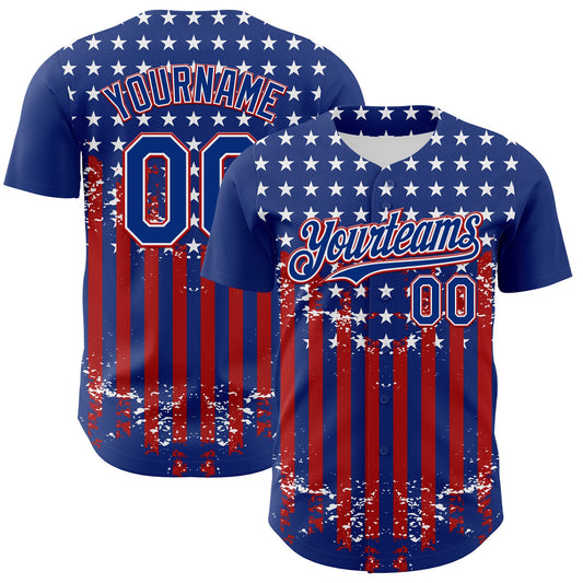 Custom Royal Red-White 3D Retro American Flag Authentic Baseball Jersey - Main View