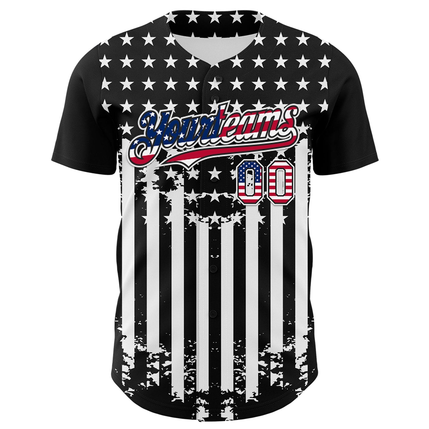 Custom Black USA Flag-White 3D Retro American Flag Authentic Baseball Jersey view 2