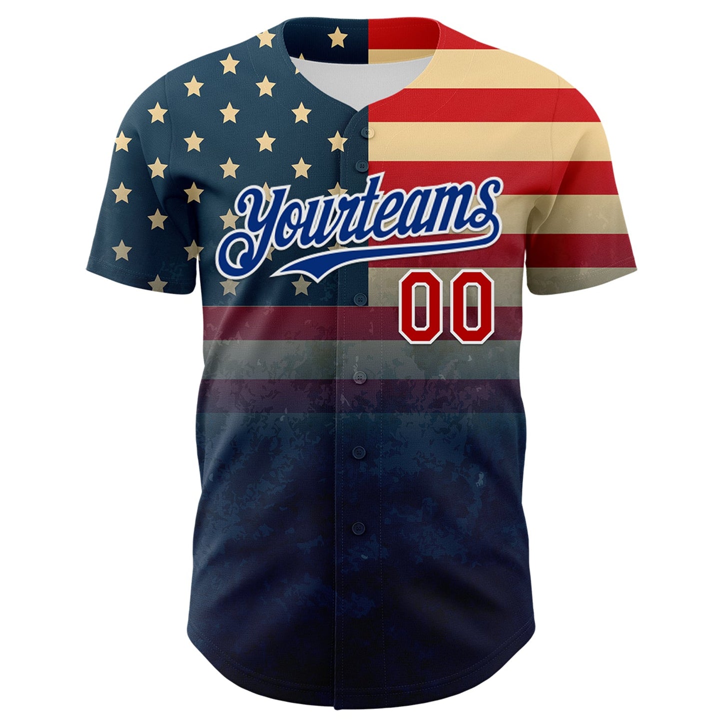 Custom Navy Red Royal-White 3D Gradient Retro American Flag Authentic Baseball Jersey view 2