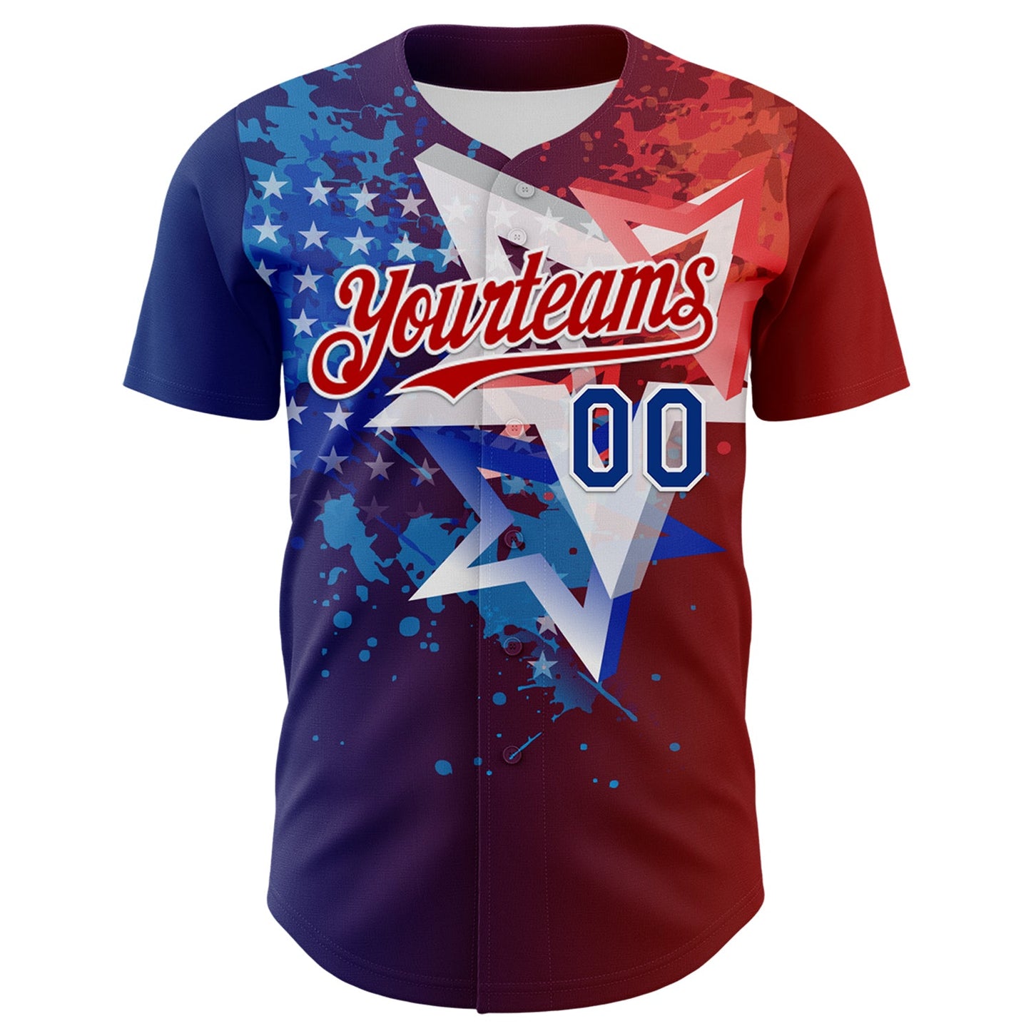 Custom Red Royal-White 3D Gradient American Flag America-Inspired Authentic Baseball Jersey view 2