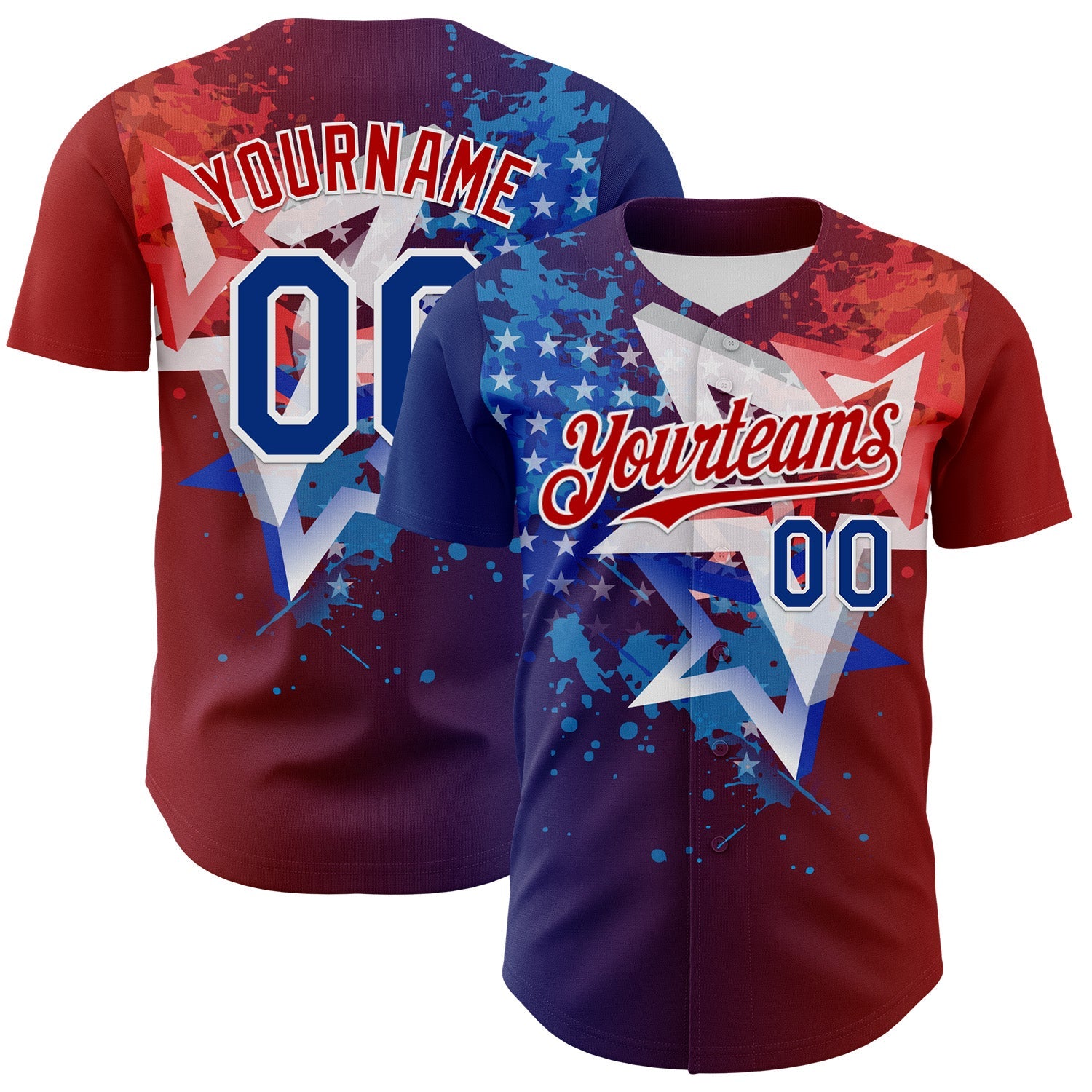 Custom Red Royal-White 3D Gradient American Flag America-Inspired Authentic Baseball Jersey - Main View