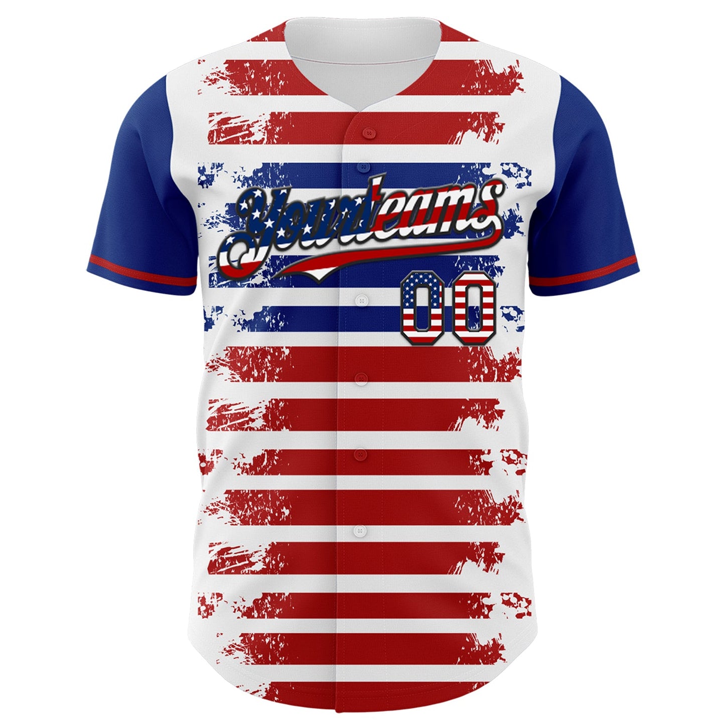Custom White USA Flag Red Royal-Black 3D Gradient Retro Stripe American Flag Authentic Baseball Jersey view 2