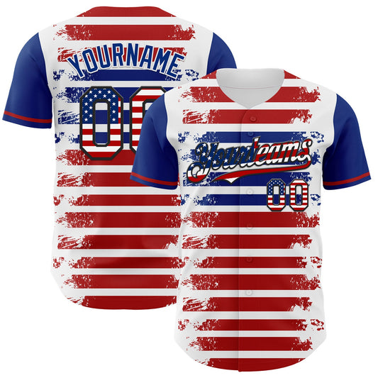 Custom White USA Flag Red Royal-Black 3D Gradient Retro Stripe American Flag Authentic Baseball Jersey - Main View