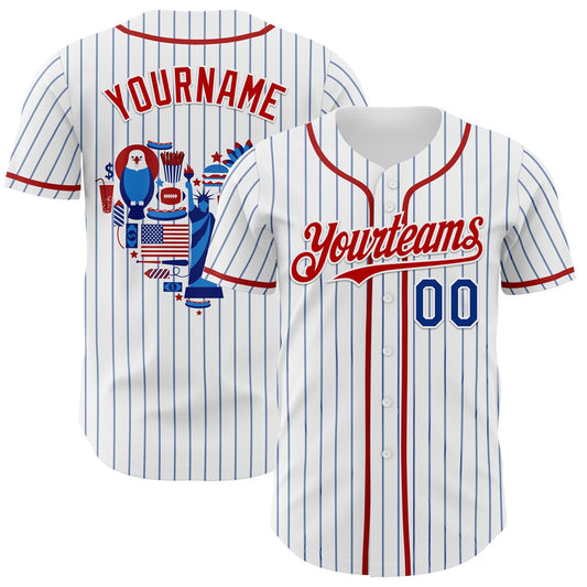 Custom White Blue Pinstripe Royal-Red 3D American Flag National Symbols Authentic Baseball Jersey - Main View
