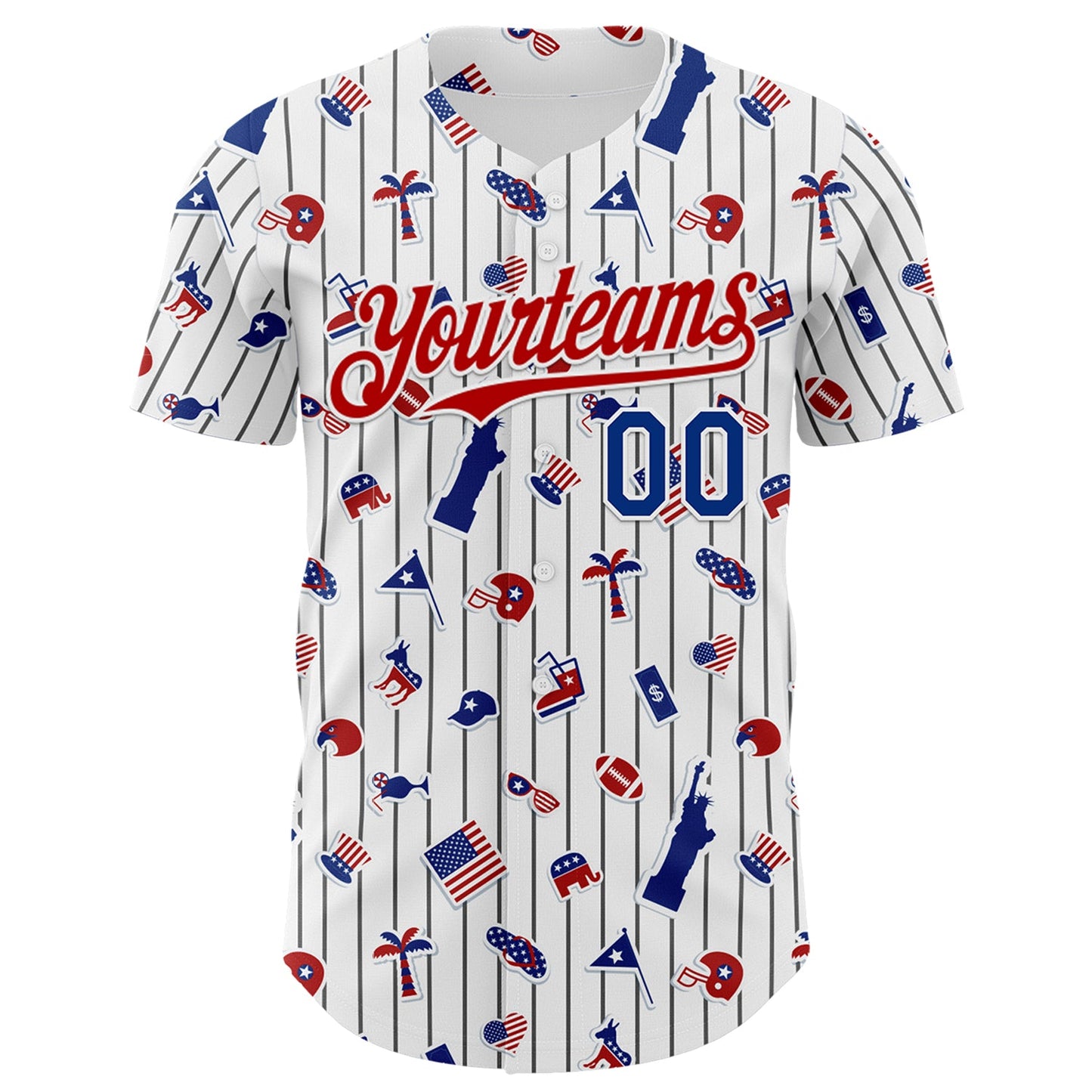 Custom White Black Pinstripe Royal-Red 3D American Flag National Symbols Authentic Baseball Jersey view 2