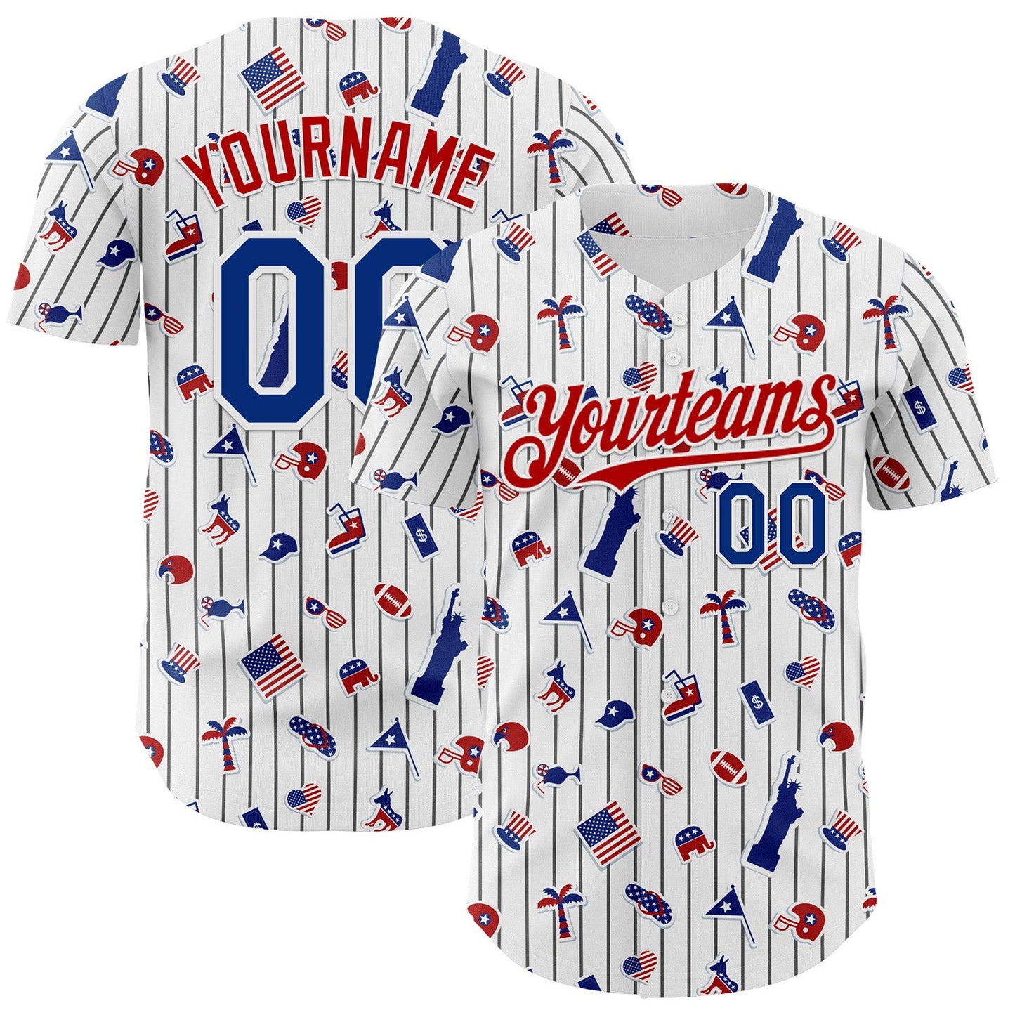 Custom White Black Pinstripe Royal-Red 3D American Flag National Symbols Authentic Baseball Jersey - Main View