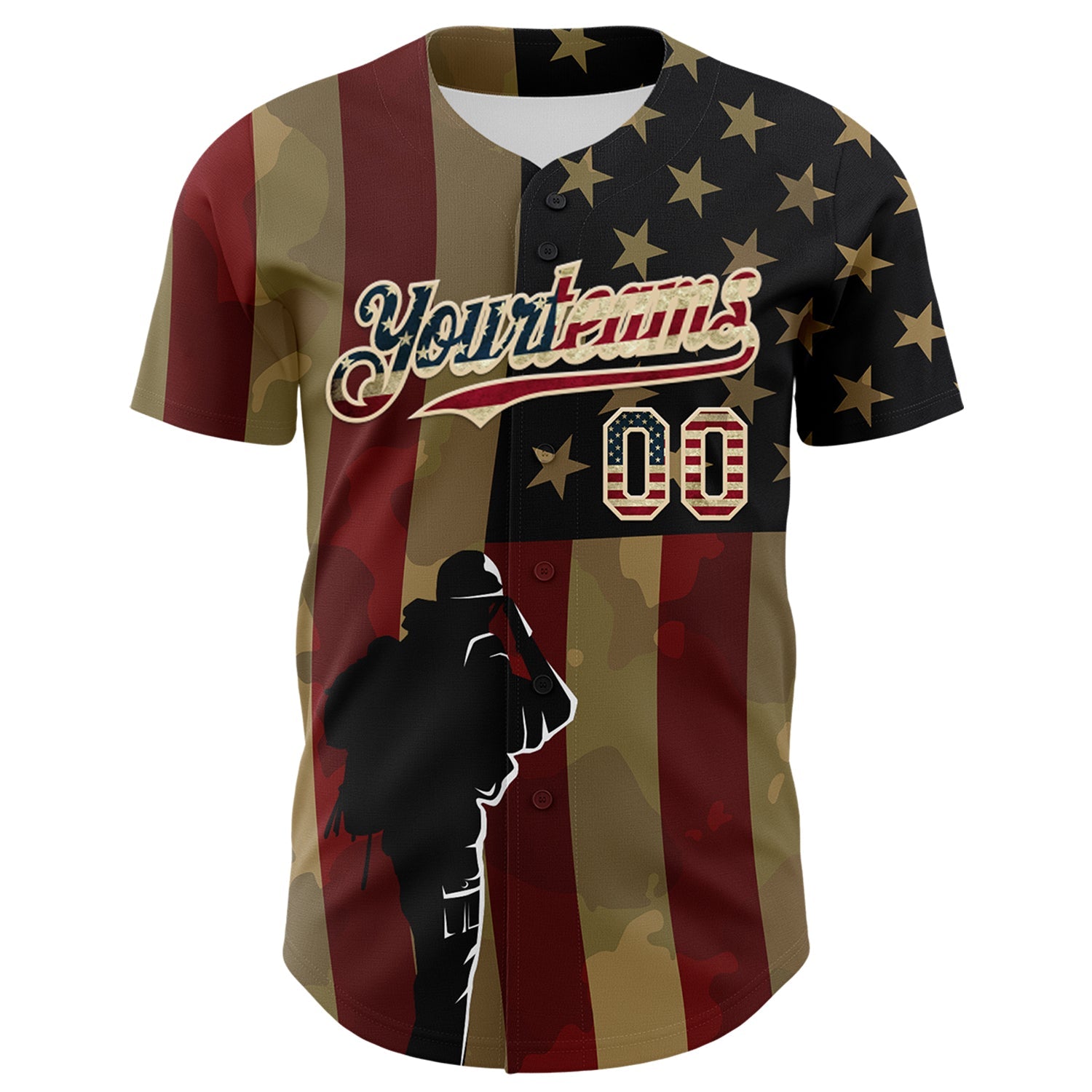 Custom Camo Vintage USA Flag-City Cream 3D American Flag Military Army Authentic Salute To Service Baseball Jersey view 2