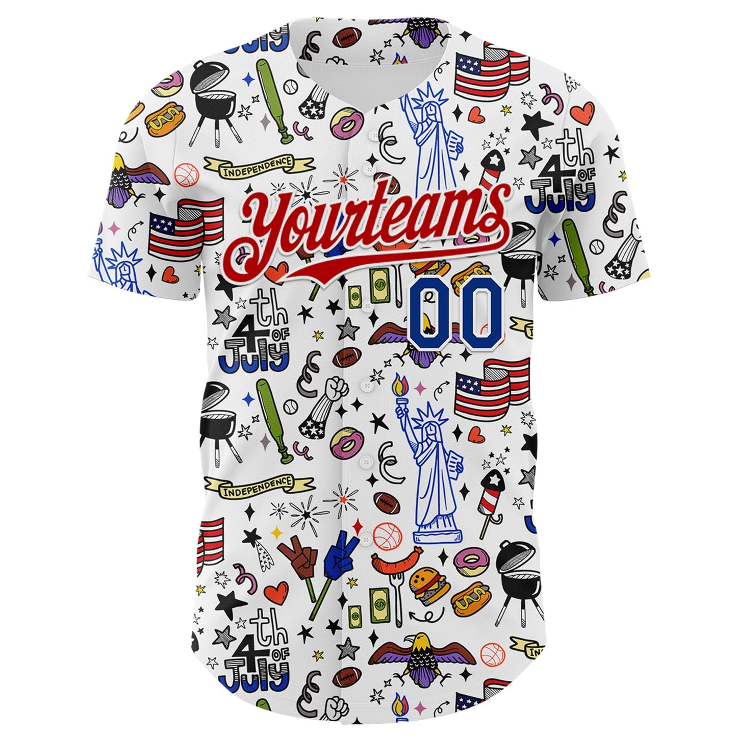 Custom White Royal-Red 3D American Flag Independence Day National Symbols Authentic Baseball Jersey view 2