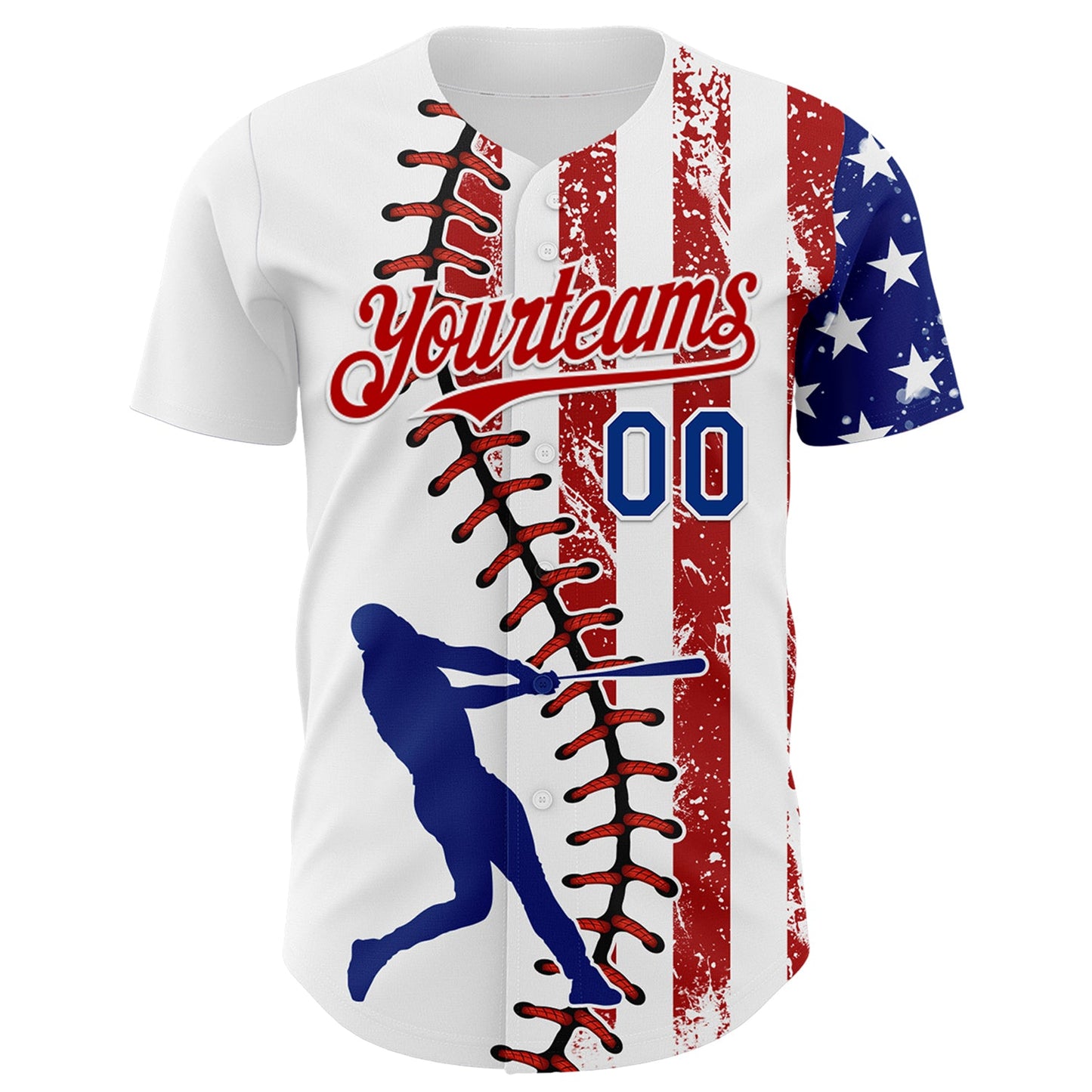 Custom White Royal-Red 3D American Flag Authentic Baseball Jersey view 2