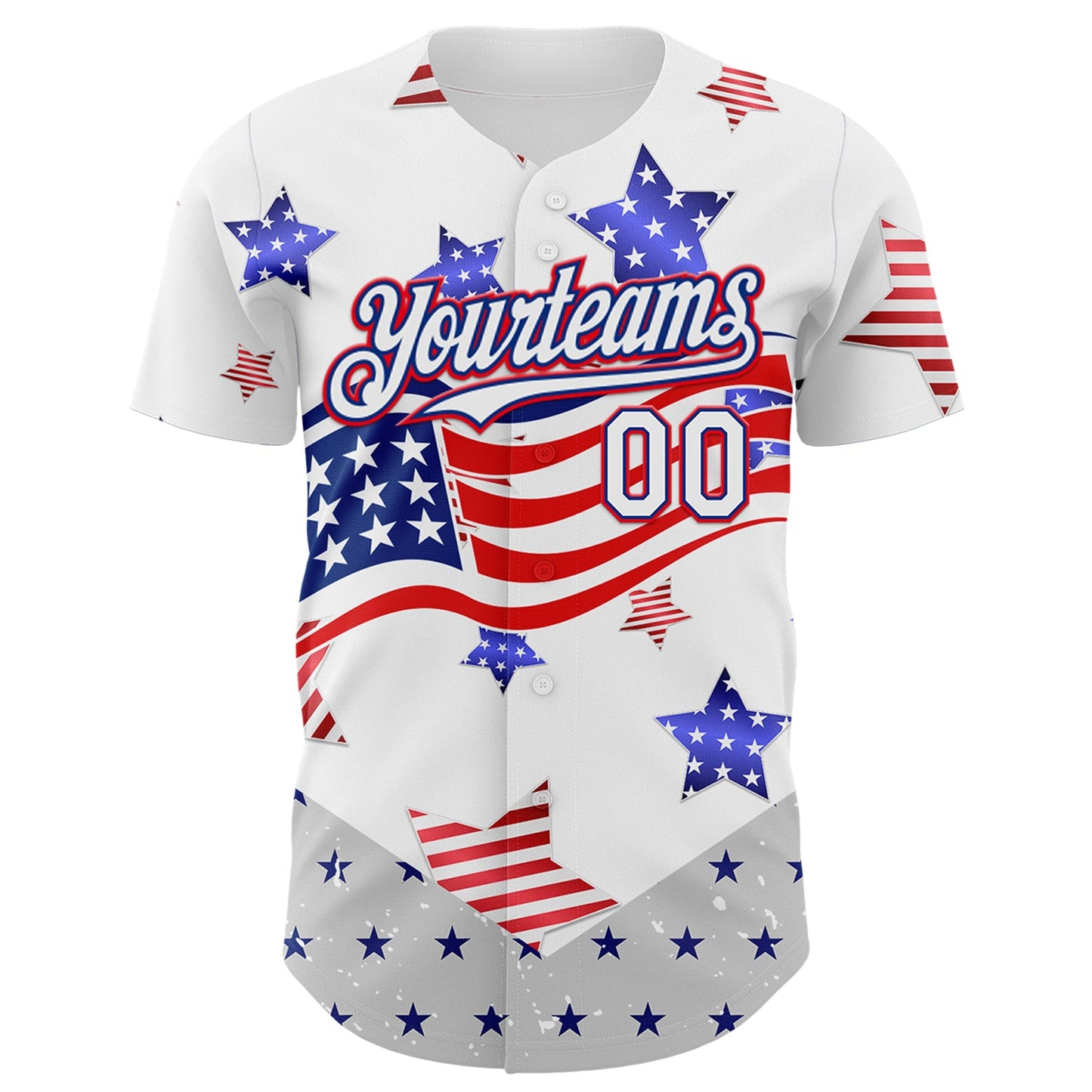 Custom White Royal-Fire Red 3D American Flag Stars Authentic Baseball Jersey view 2