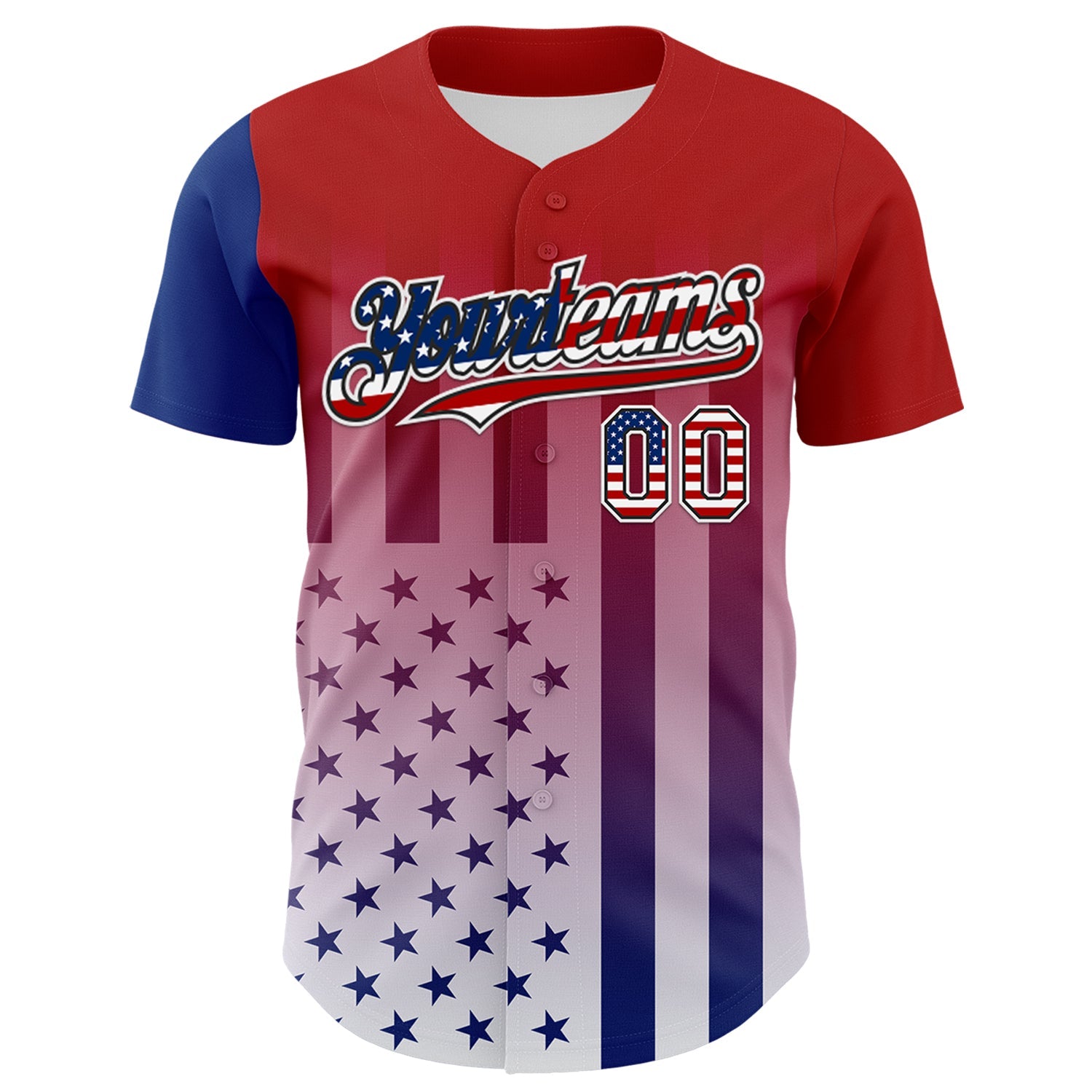 Custom Red USA Flag Royal Black-White 3D Gradient American Flag Authentic Baseball Jersey view 2