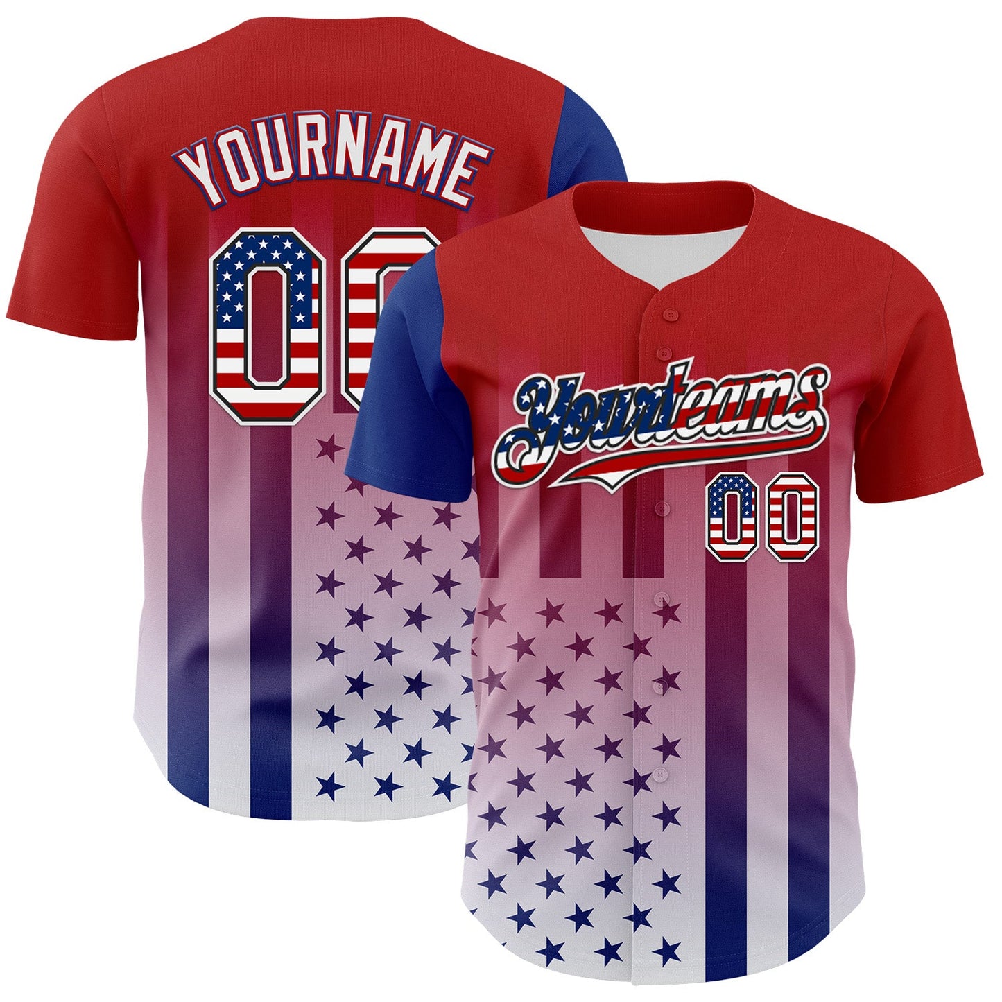 Custom Red USA Flag Royal Black-White 3D Gradient American Flag Authentic Baseball Jersey - Main View
