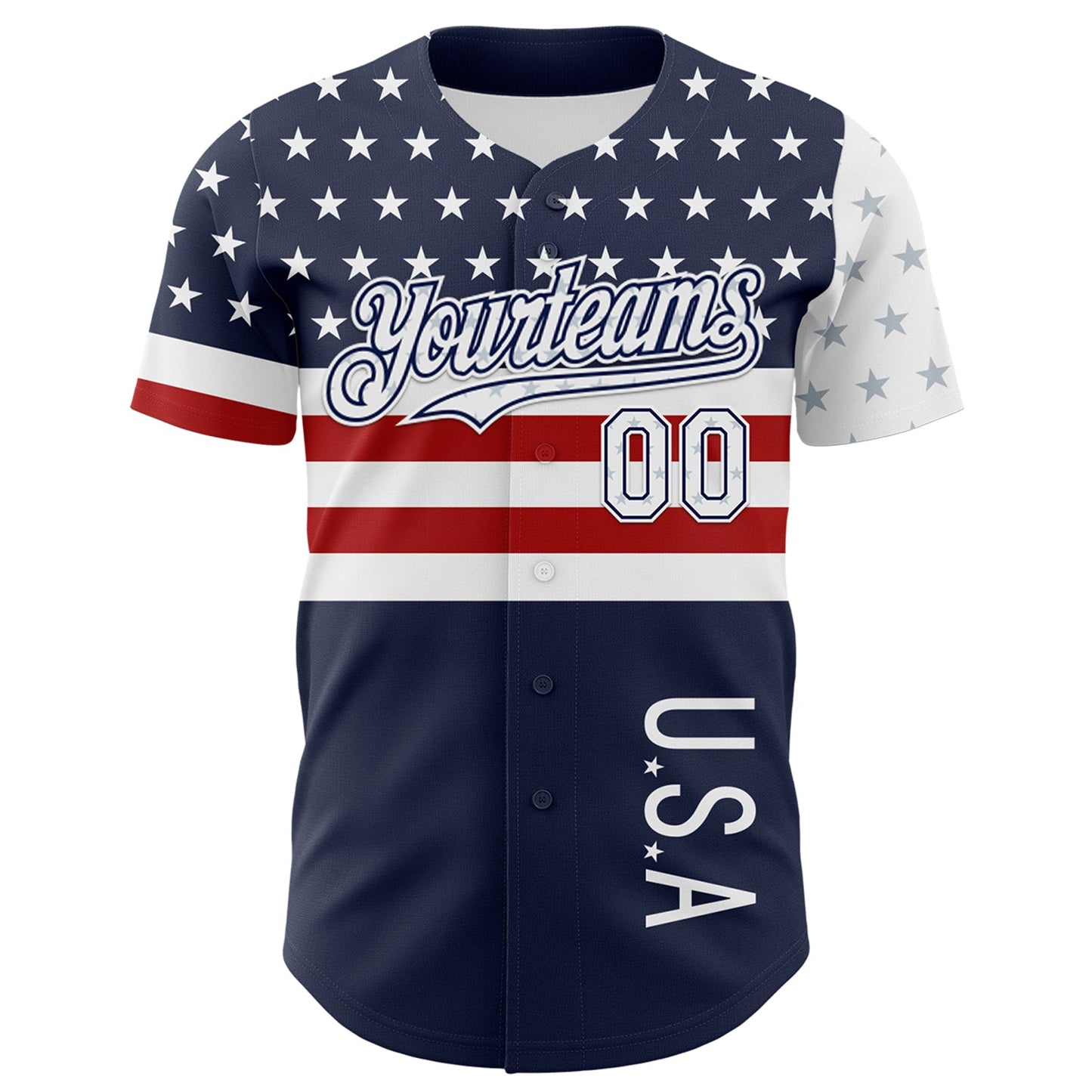 Custom Navy Star Red-White 3D American Flag Authentic Baseball Jersey view 2