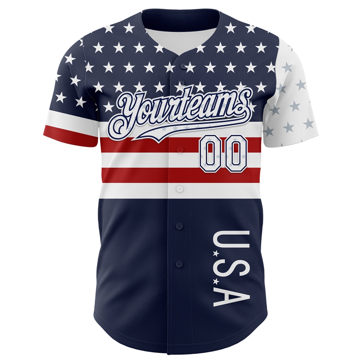 Custom Navy Star Red-White 3D American Flag Authentic Baseball Jersey view 2