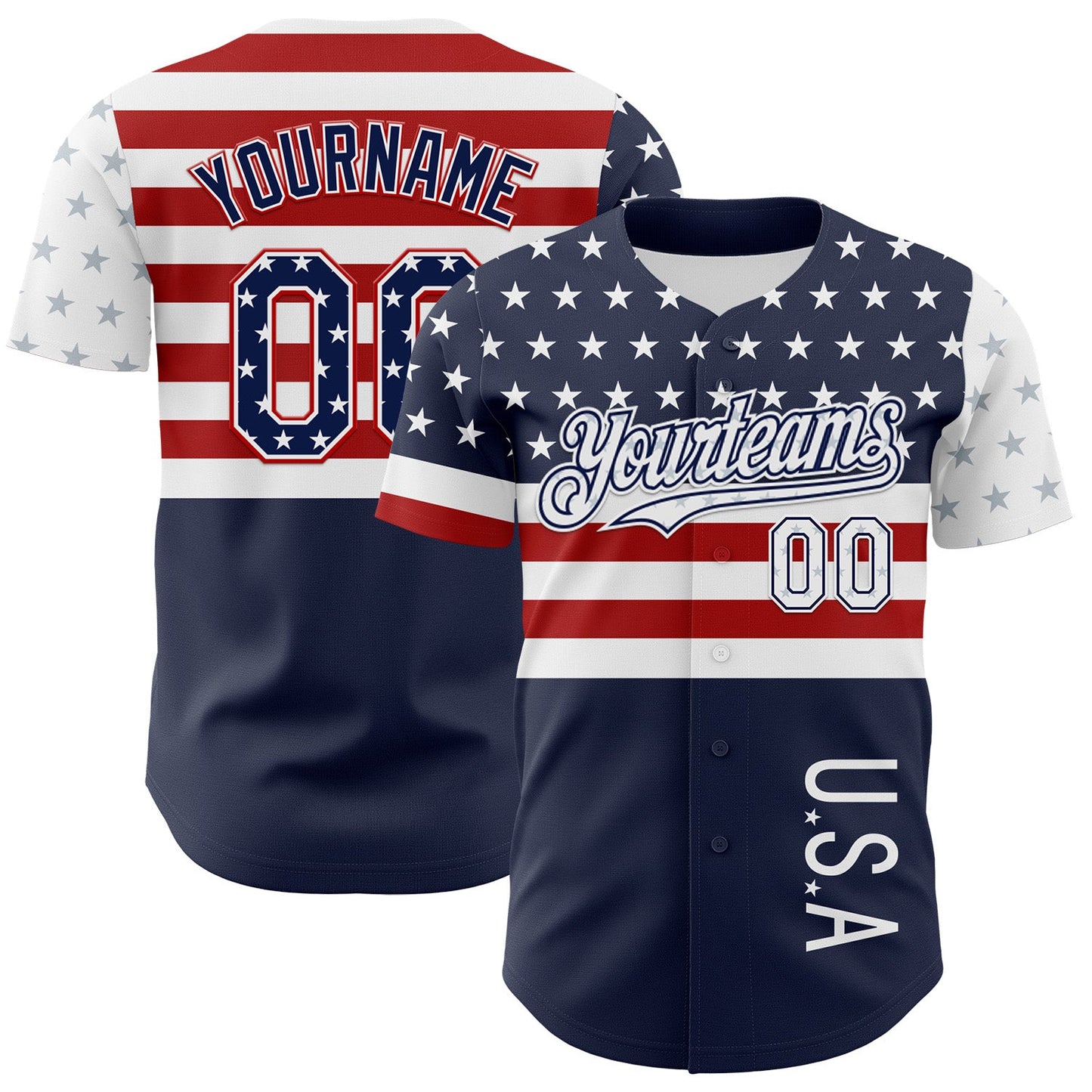 Custom Navy Star Red-White 3D American Flag Authentic Baseball Jersey - Main View