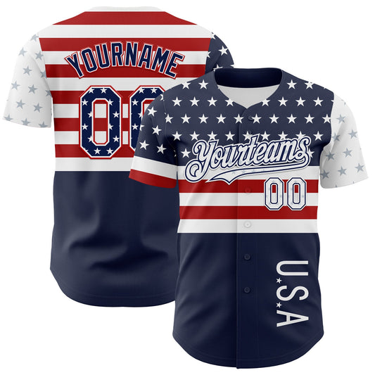 Custom Navy Star Red-White 3D American Flag Authentic Baseball Jersey - Main View