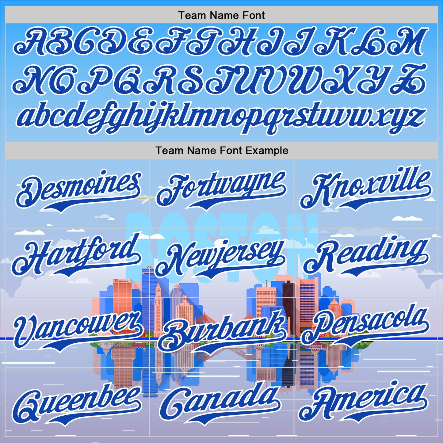 Custom Blue Thunder Blue-White 3D Pattern Design Boston Cityscape Skyline Authentic Baseball Jersey view 4