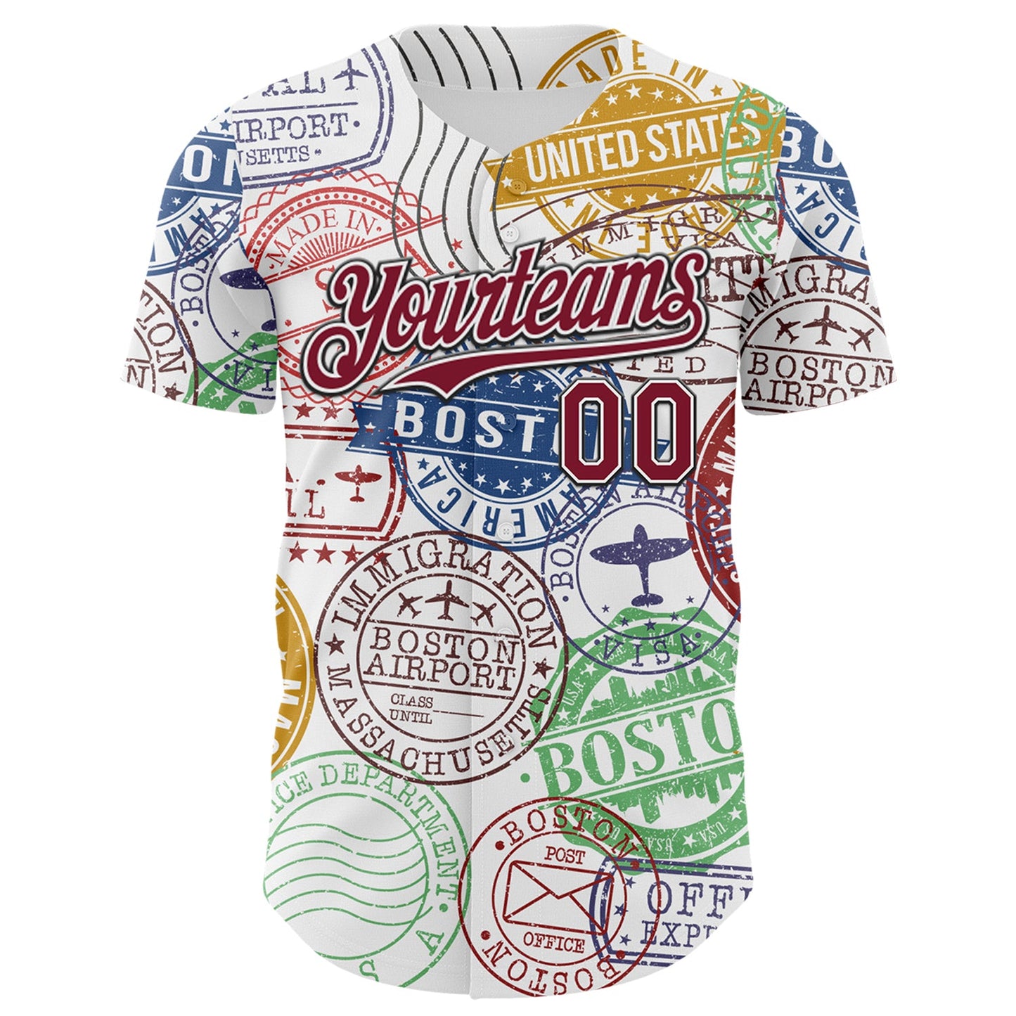 Custom White Crimson-Black 3D Pattern Design Boston Cityscape Stamp Authentic Baseball Jersey view 2
