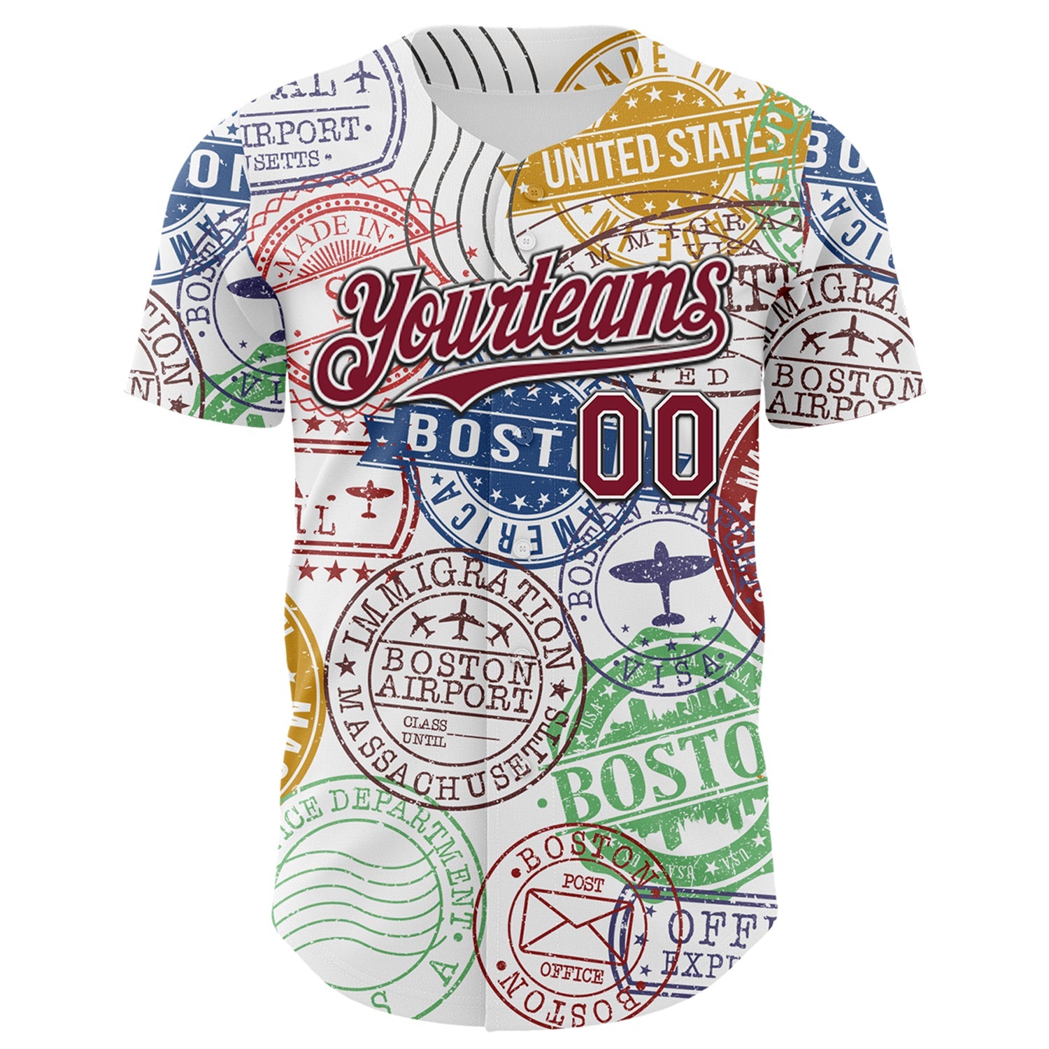 Custom White Crimson-Black 3D Pattern Design Boston Cityscape Stamp Authentic Baseball Jersey view 2
