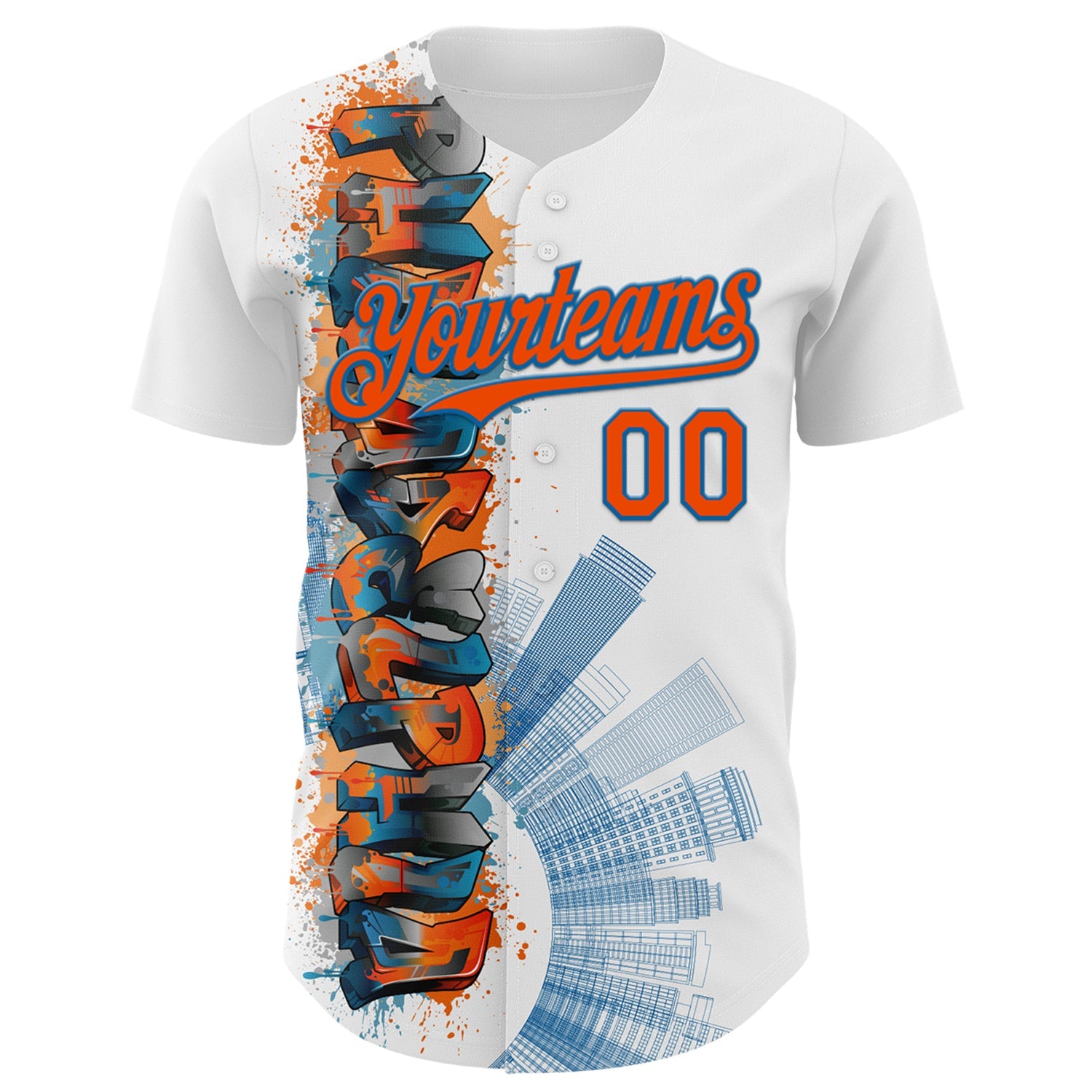 Custom White Orange-Blue 3D Pattern Design Philadelphia Cityscape Skyline Authentic Baseball Jersey view 2
