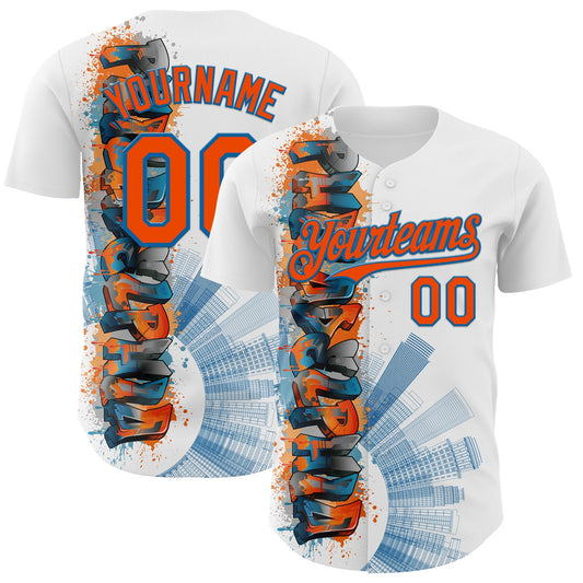 Custom White Orange-Blue 3D Pattern Design Philadelphia Cityscape Skyline Authentic Baseball Jersey - Main View