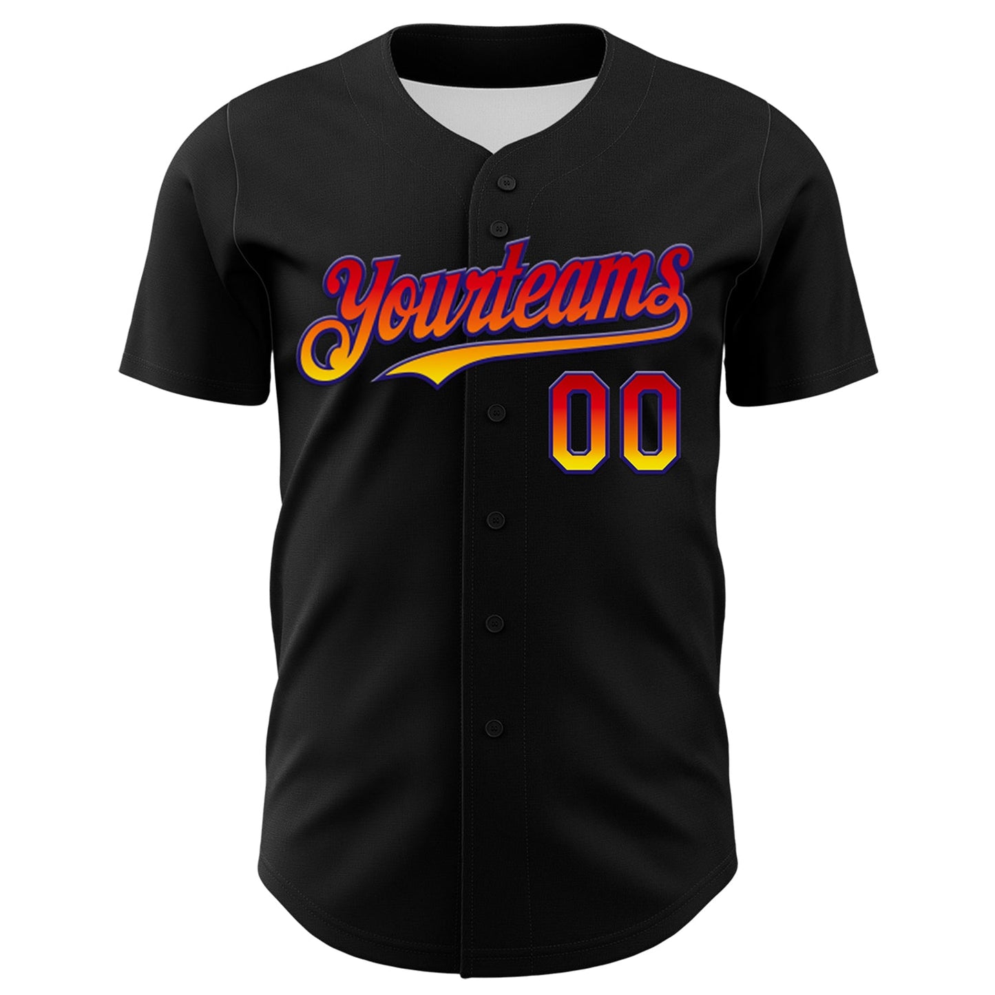 Custom Black Orange-Dark Purple 3D Pattern Design Gradient Miami Cityscape Sunset Authentic Baseball Jersey view 2