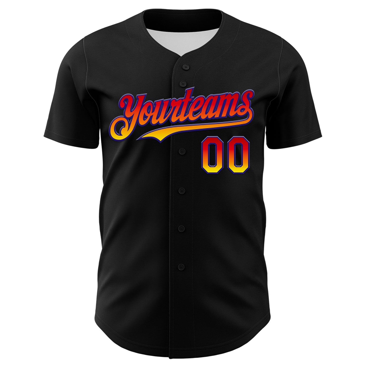 Custom Black Orange-Dark Purple 3D Pattern Design Gradient Miami Cityscape Sunset Authentic Baseball Jersey view 2