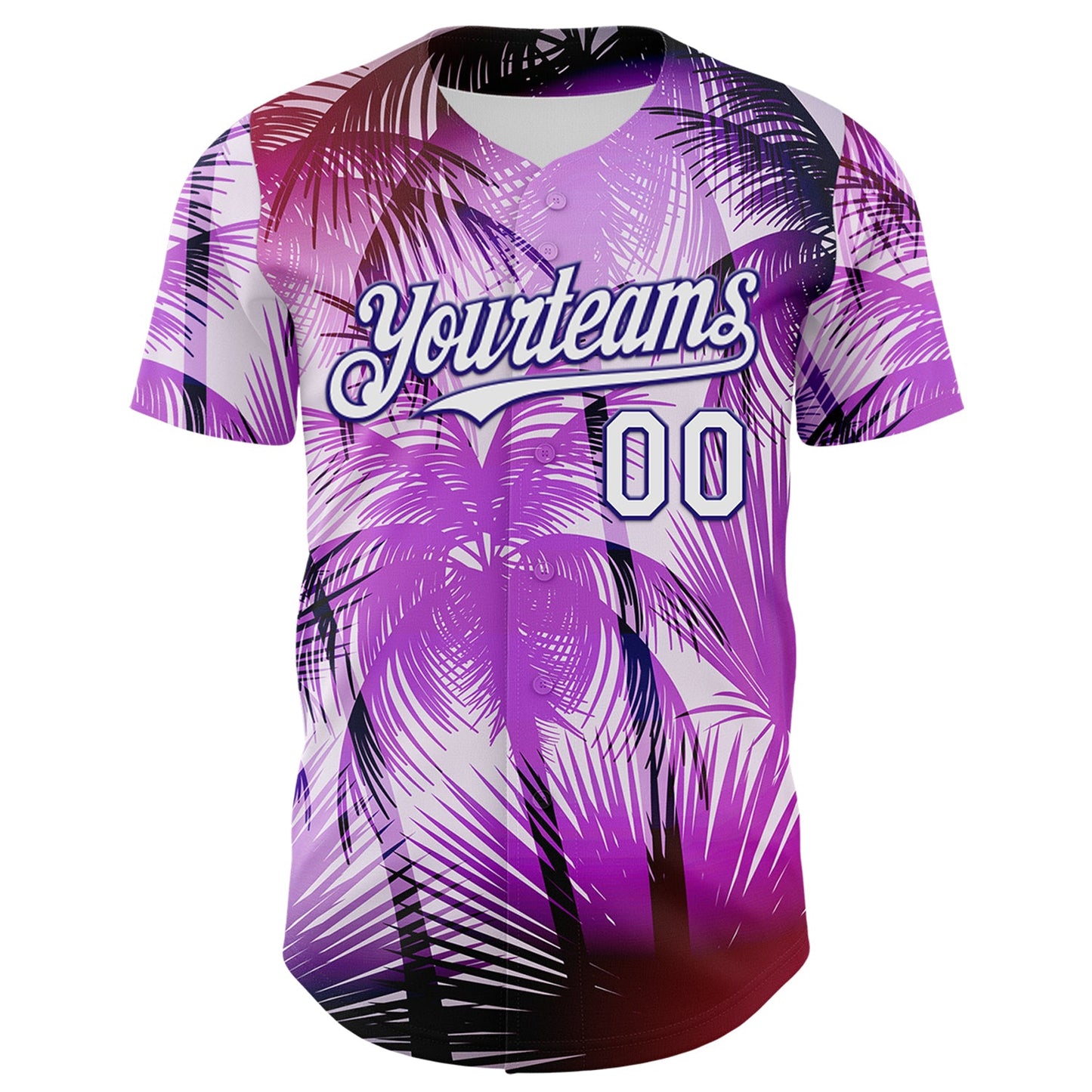 Custom Purple White-Dark Purple 3D Pattern Design Gradient Miami Cityscape Hawaii Tropical Palm Tree Authentic Baseball Jersey view 2