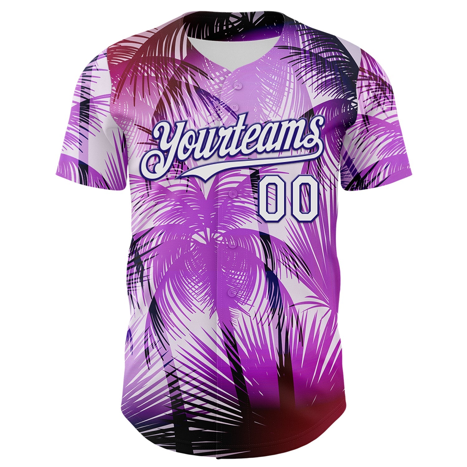 Custom Purple White-Dark Purple 3D Pattern Design Gradient Miami Cityscape Hawaii Tropical Palm Tree Authentic Baseball Jersey view 2
