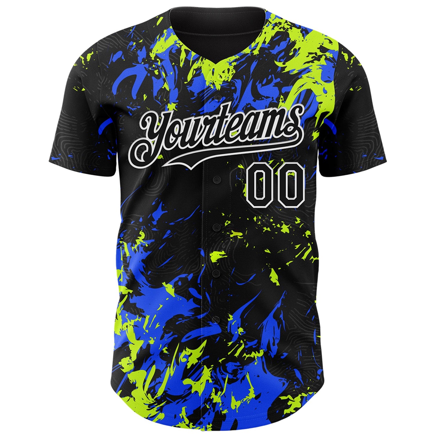 Custom Black Royal Neon Green-White Splash Authentic Baseball Jersey view 2
