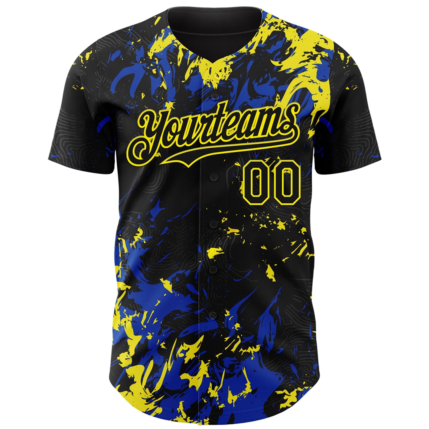 Custom Black Thunder Blue-Light Yellow Splash Authentic Baseball Jersey view 2