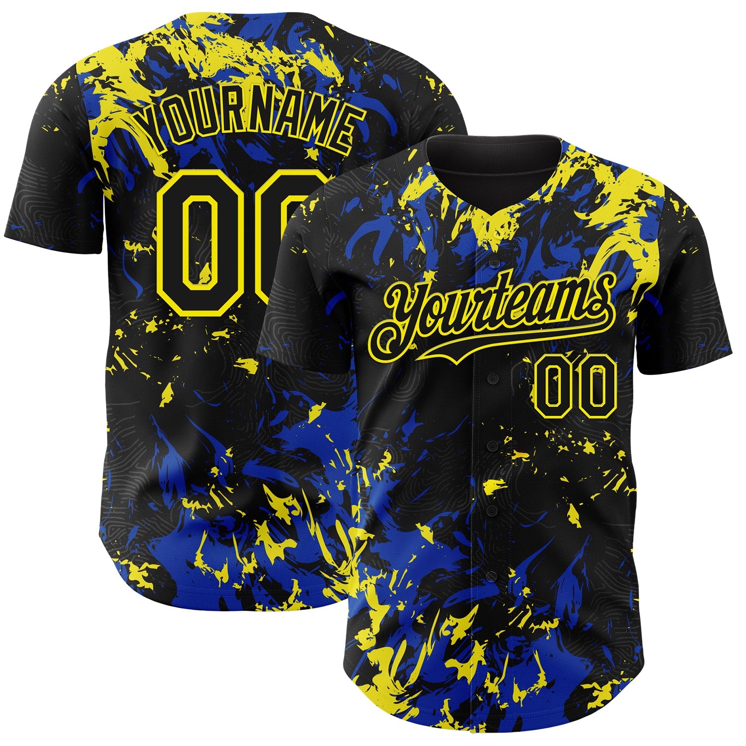 Custom Black Thunder Blue-Light Yellow Splash Authentic Baseball Jersey - Main View