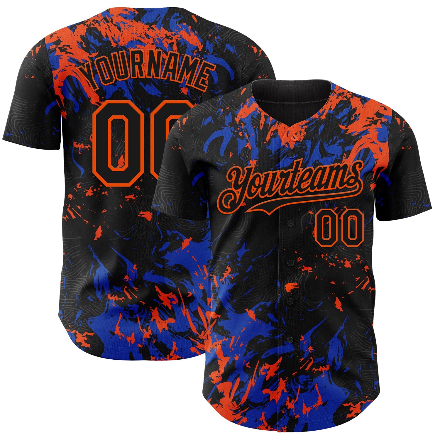 Custom Black Thunder Blue-Orange Splash Authentic Baseball Jersey - Main View