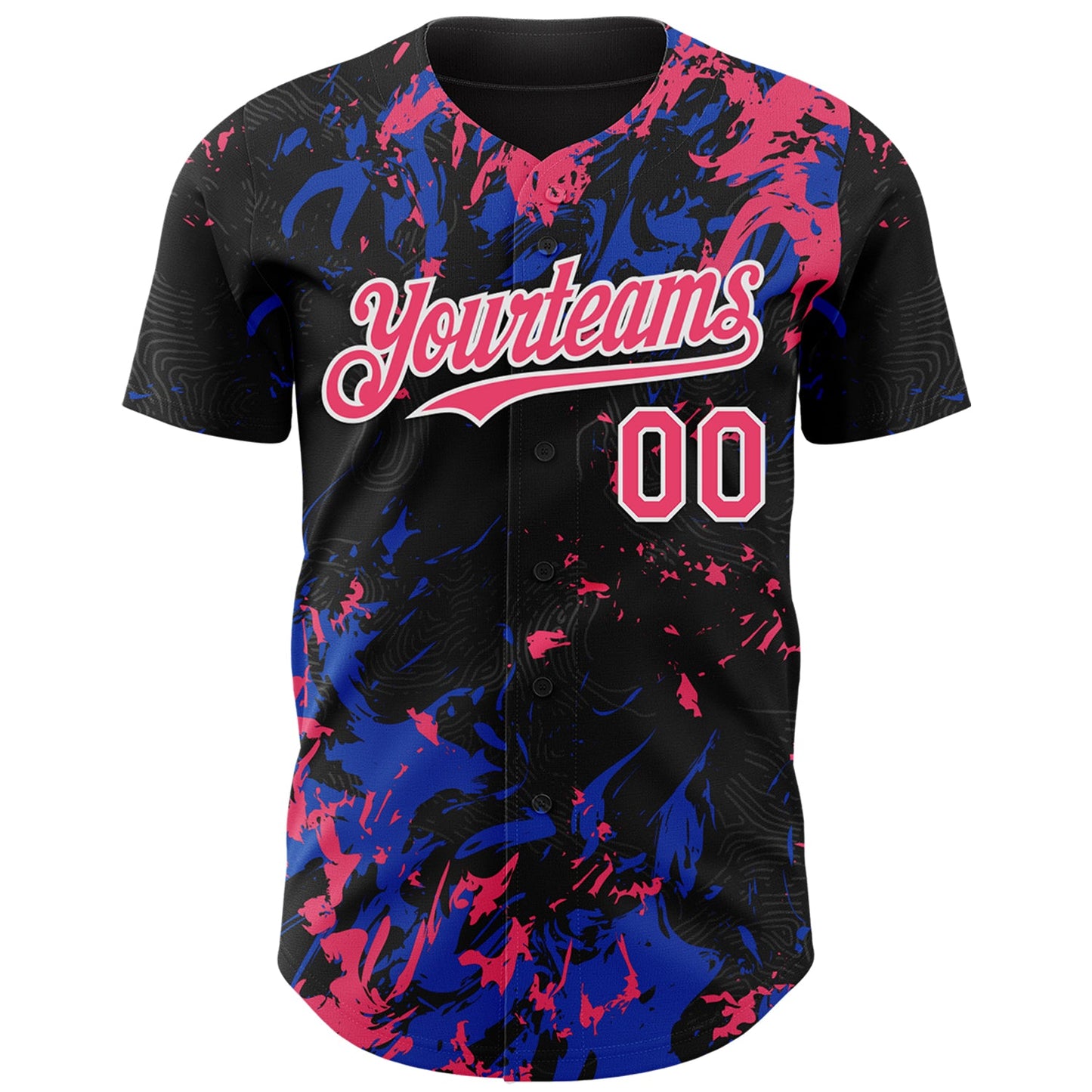 Custom Black Neon Pink Thunder Blue-White Splash Authentic Baseball Jersey view 2