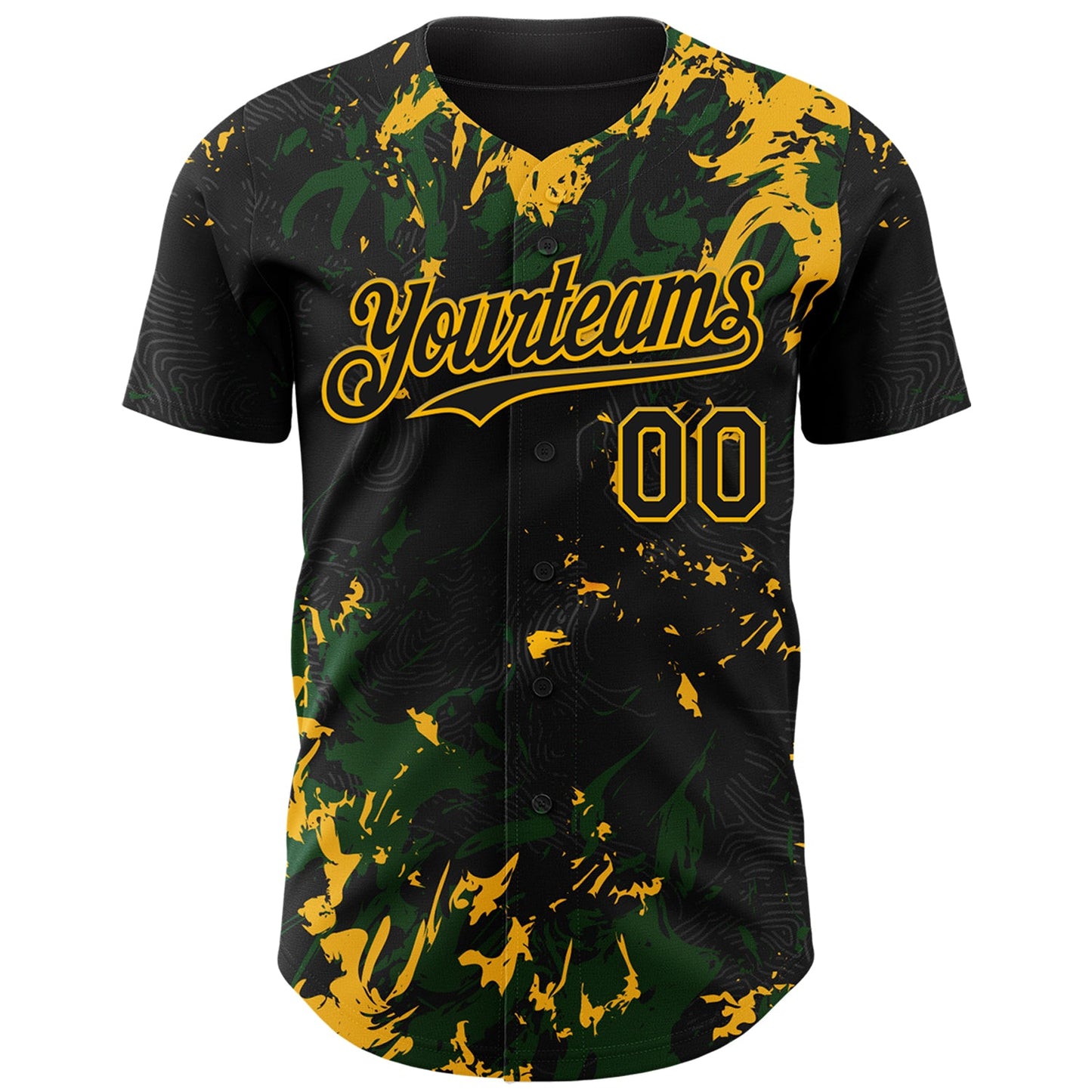 Custom Black Green-Gold Splash Authentic Baseball Jersey view 2
