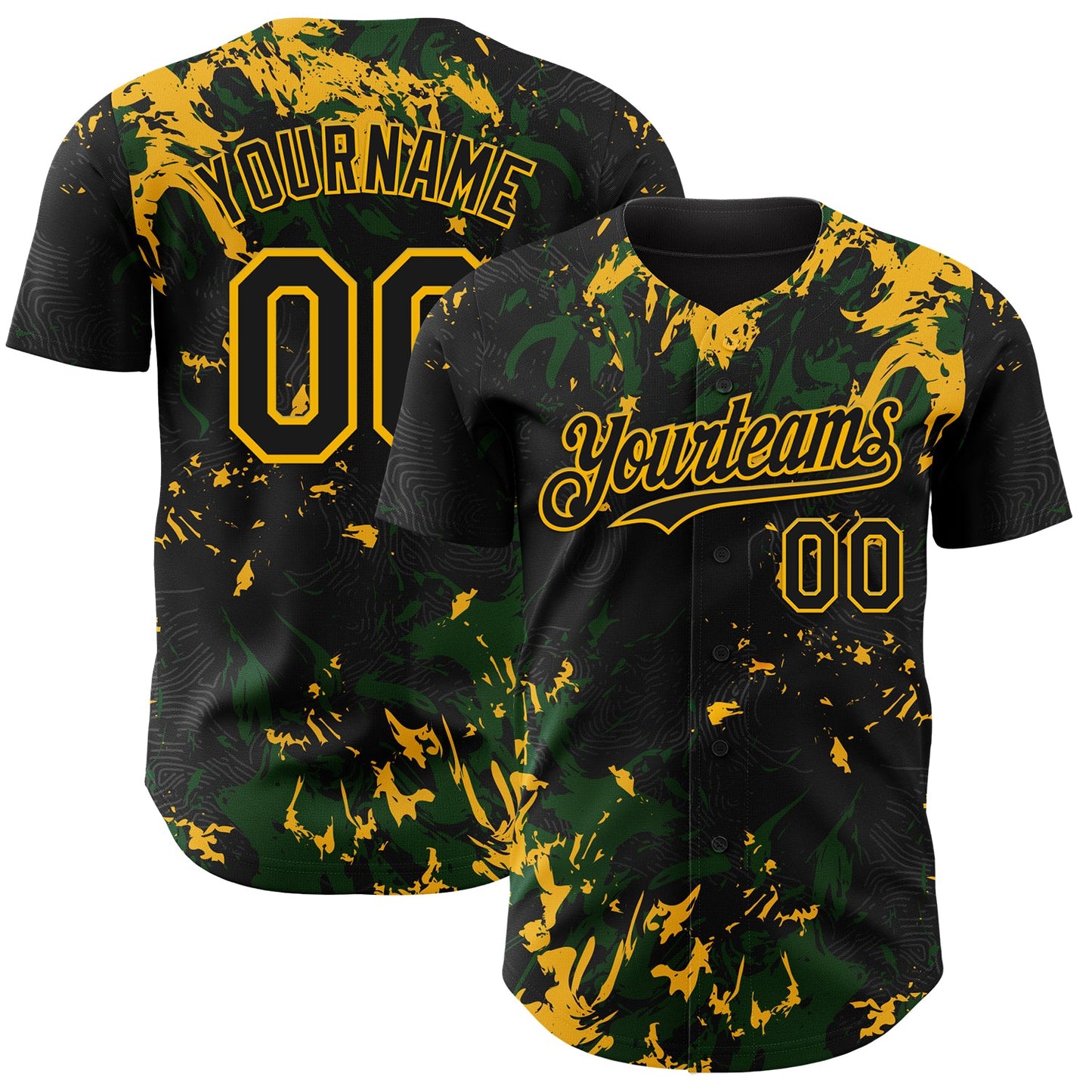 Custom Black Green-Gold Splash Authentic Baseball Jersey - Main View