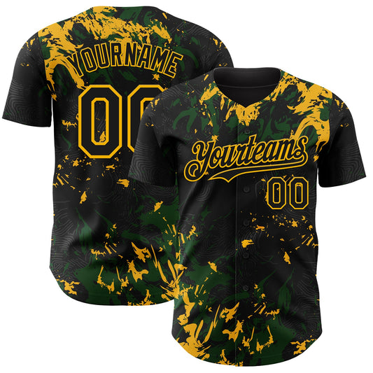 Custom Black Green-Gold Splash Authentic Baseball Jersey - Main View