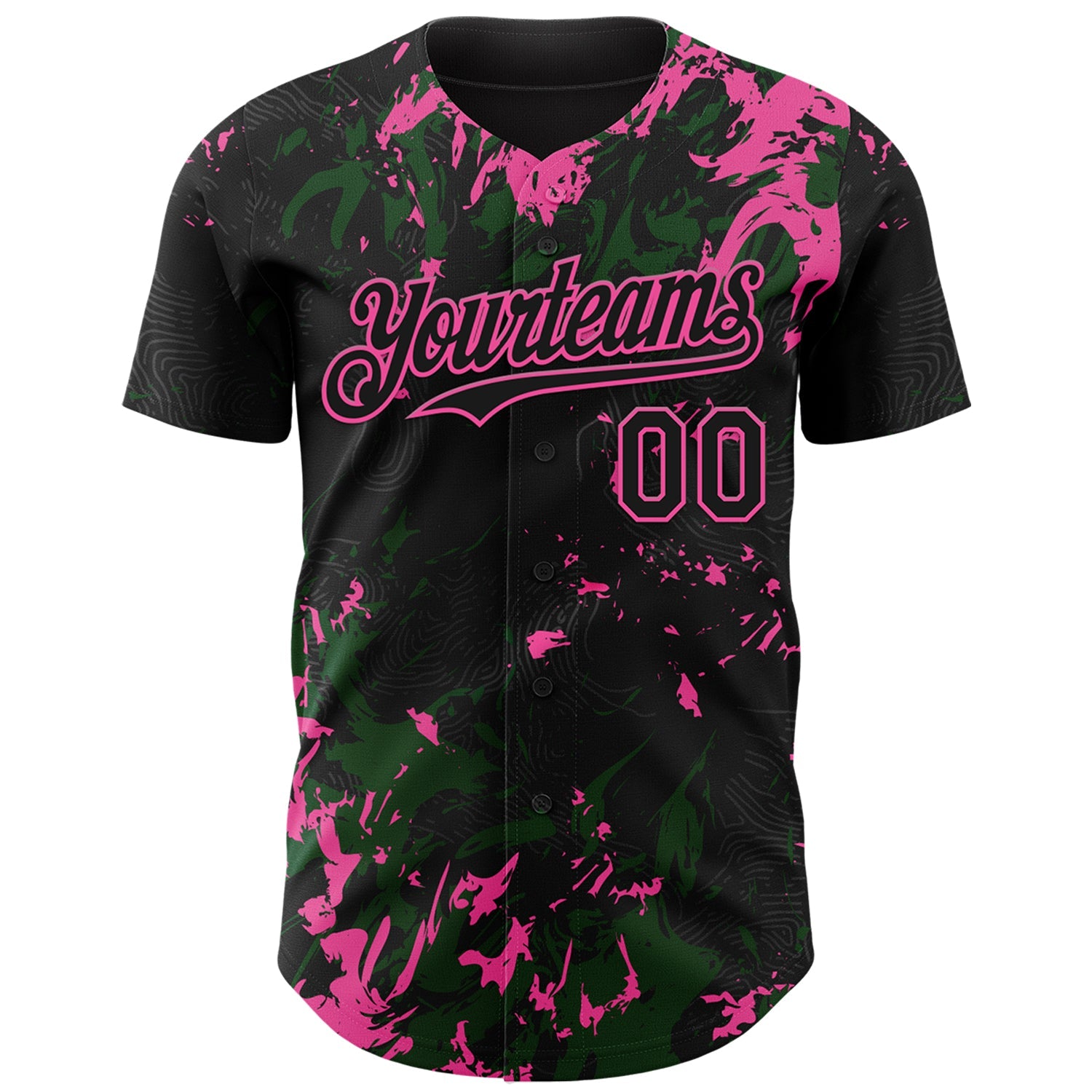 Custom Black Green-Pink Splash Authentic Baseball Jersey view 2