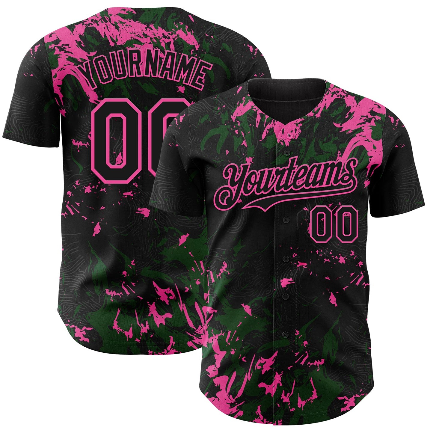 Custom Black Green-Pink Splash Authentic Baseball Jersey - Main View