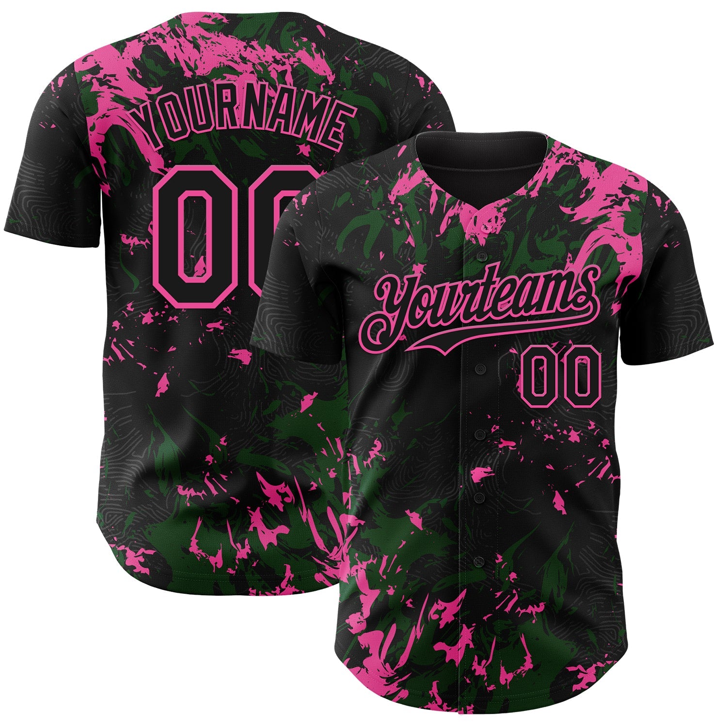 Custom Black Green-Pink Splash Authentic Baseball Jersey - Main View