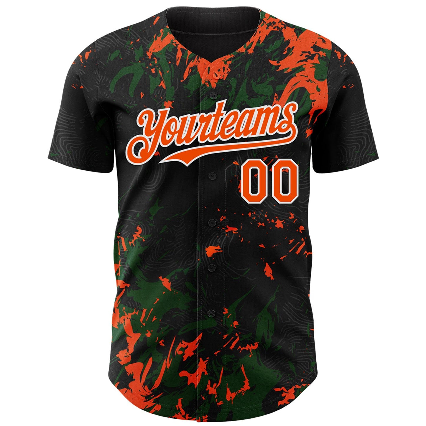 Custom Black Orange Green-White Splash Authentic Baseball Jersey view 2