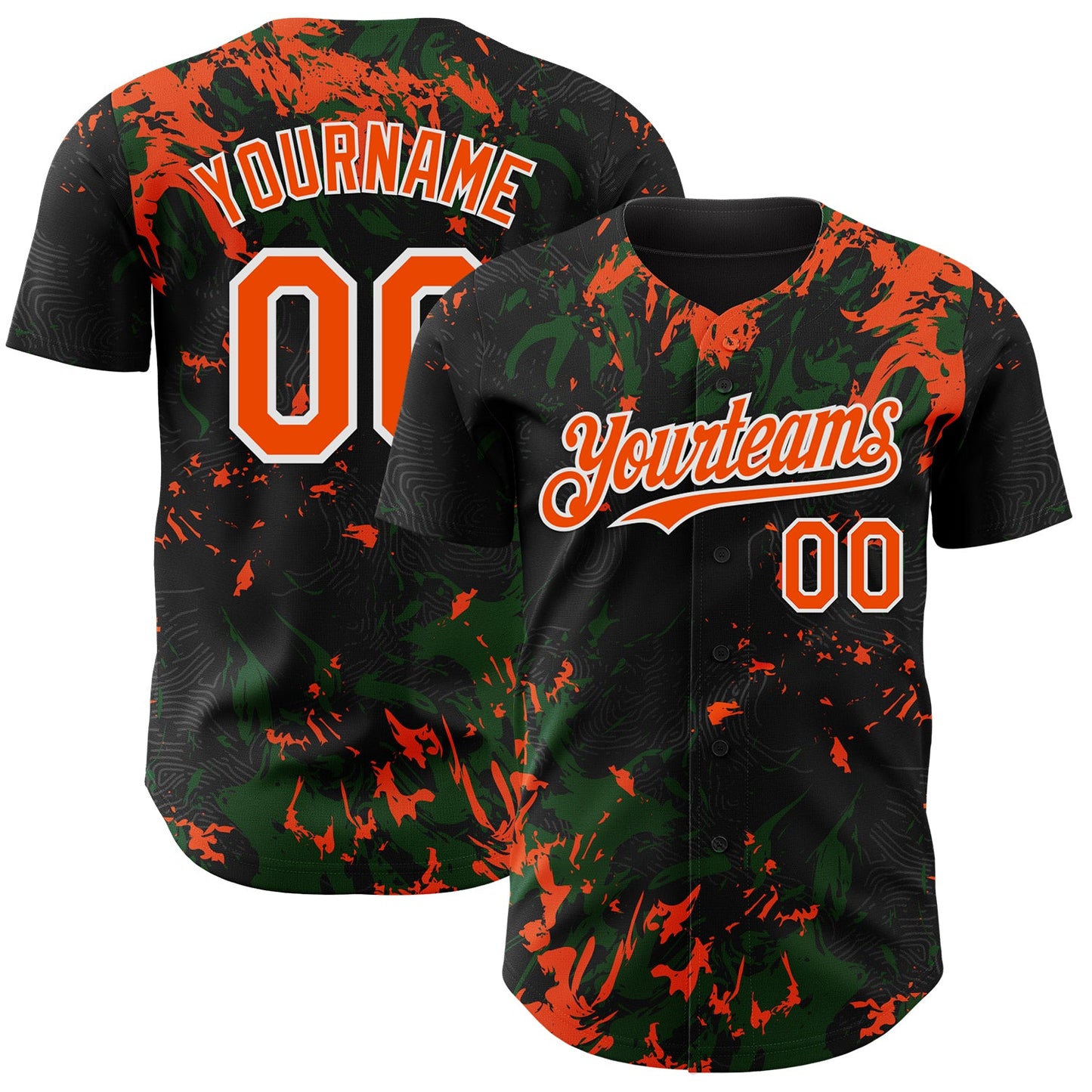 Custom Black Orange Green-White Splash Authentic Baseball Jersey - Main View