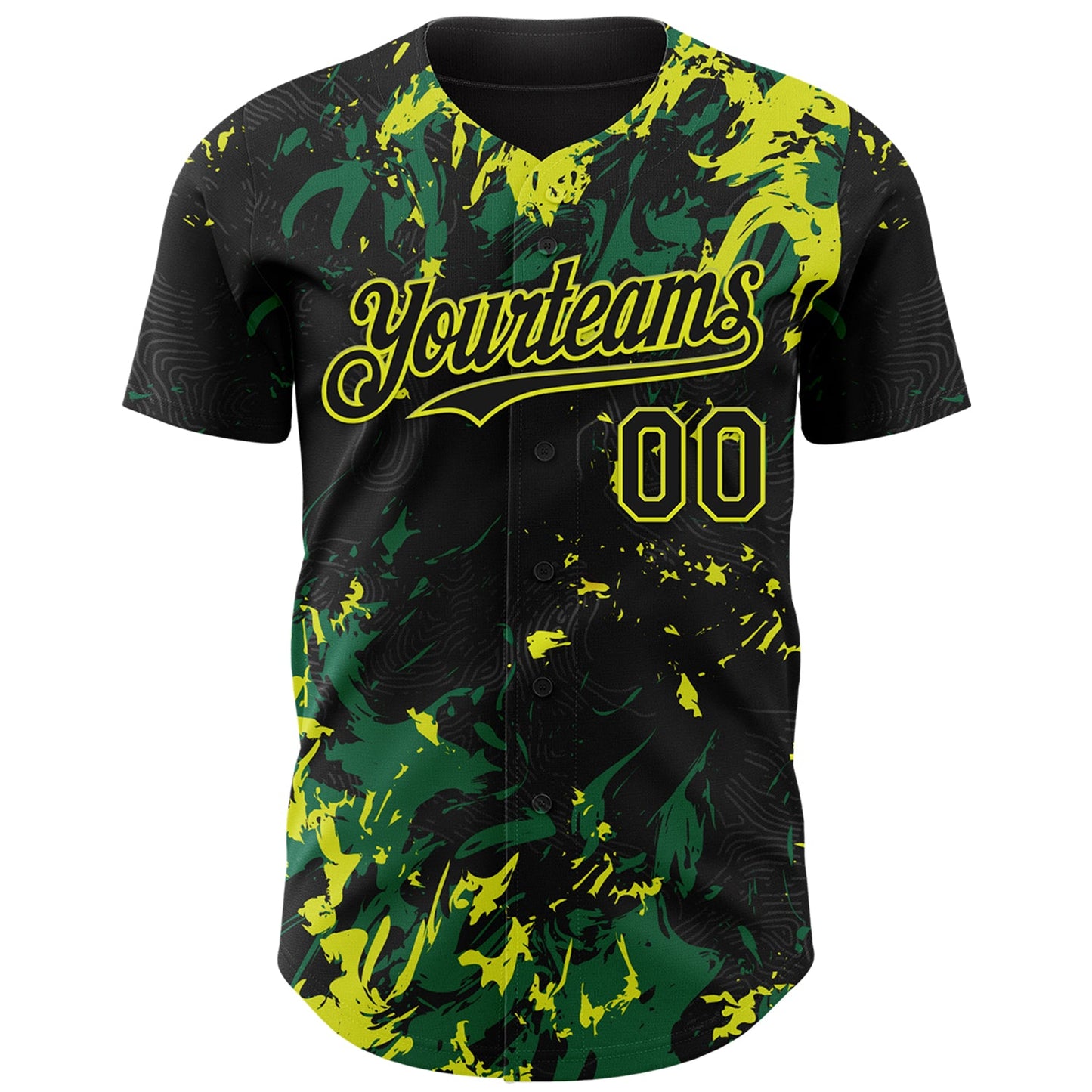 Custom Black Kelly Green-Neon Yellow Splash Authentic Baseball Jersey view 2