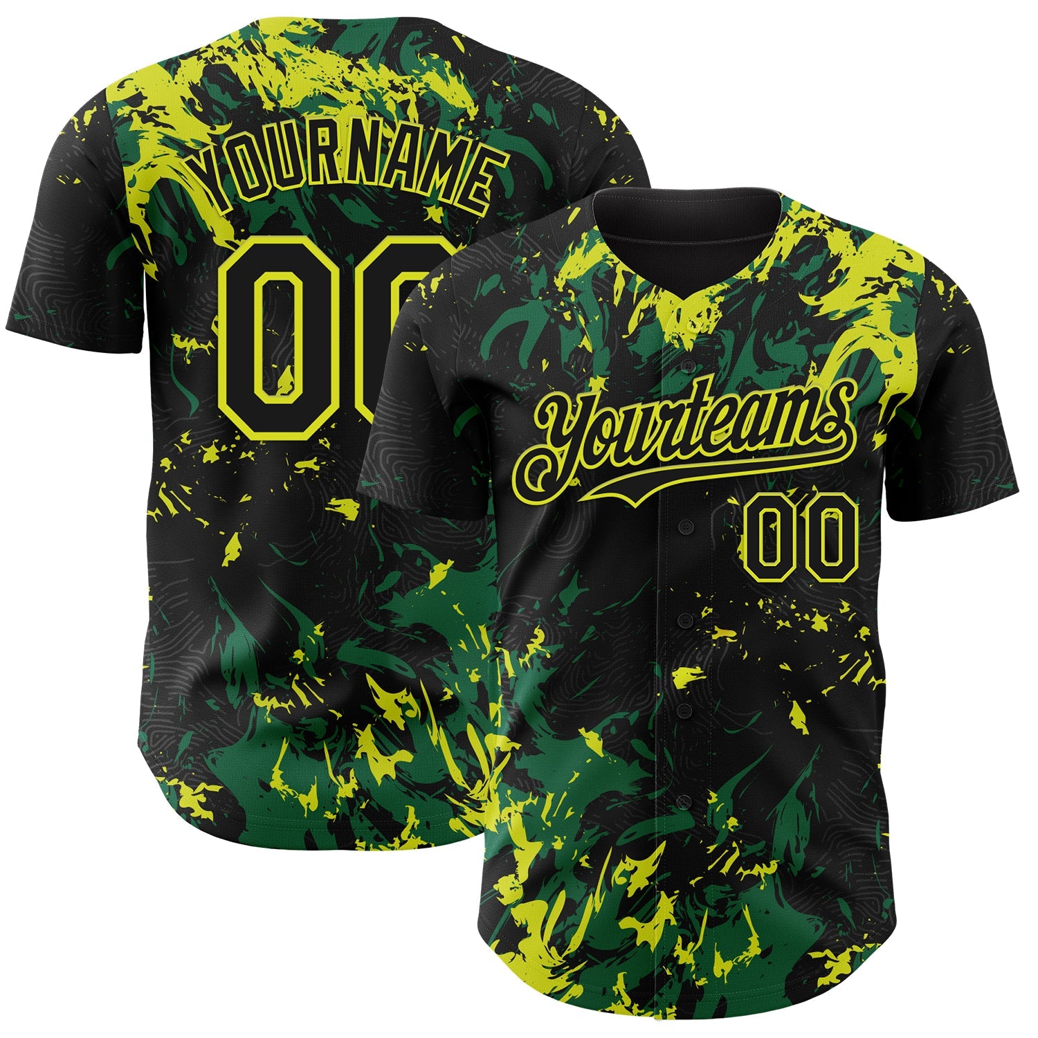 Custom Black Kelly Green-Neon Yellow Splash Authentic Baseball Jersey - Main View